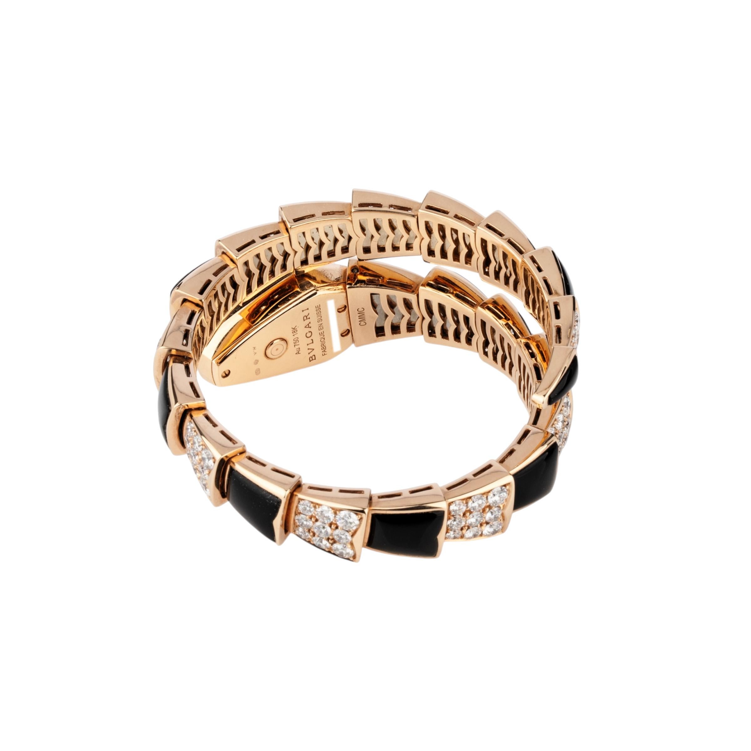Women's or Men's Bulgari Rose Gold Serpenti Jewellery Scaglie 26mm Ladies Watch Diamond & Onyx For Sale