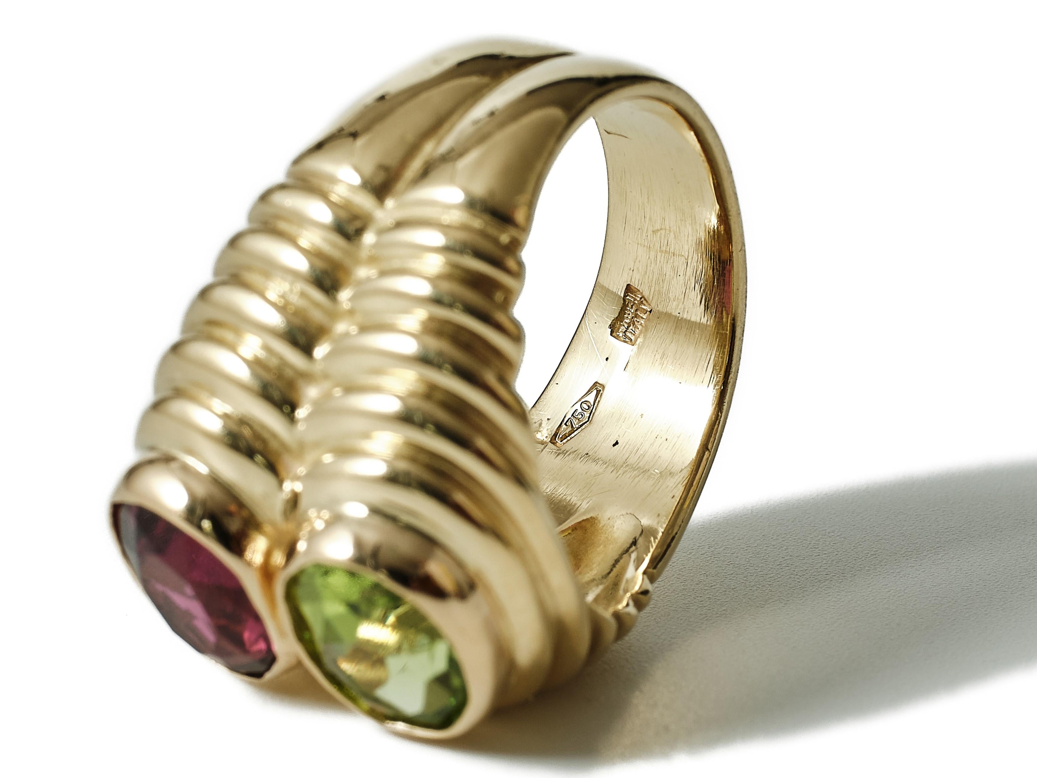 Bulgari Rubellite and Peridot Doppio Ring Circa 1980 5