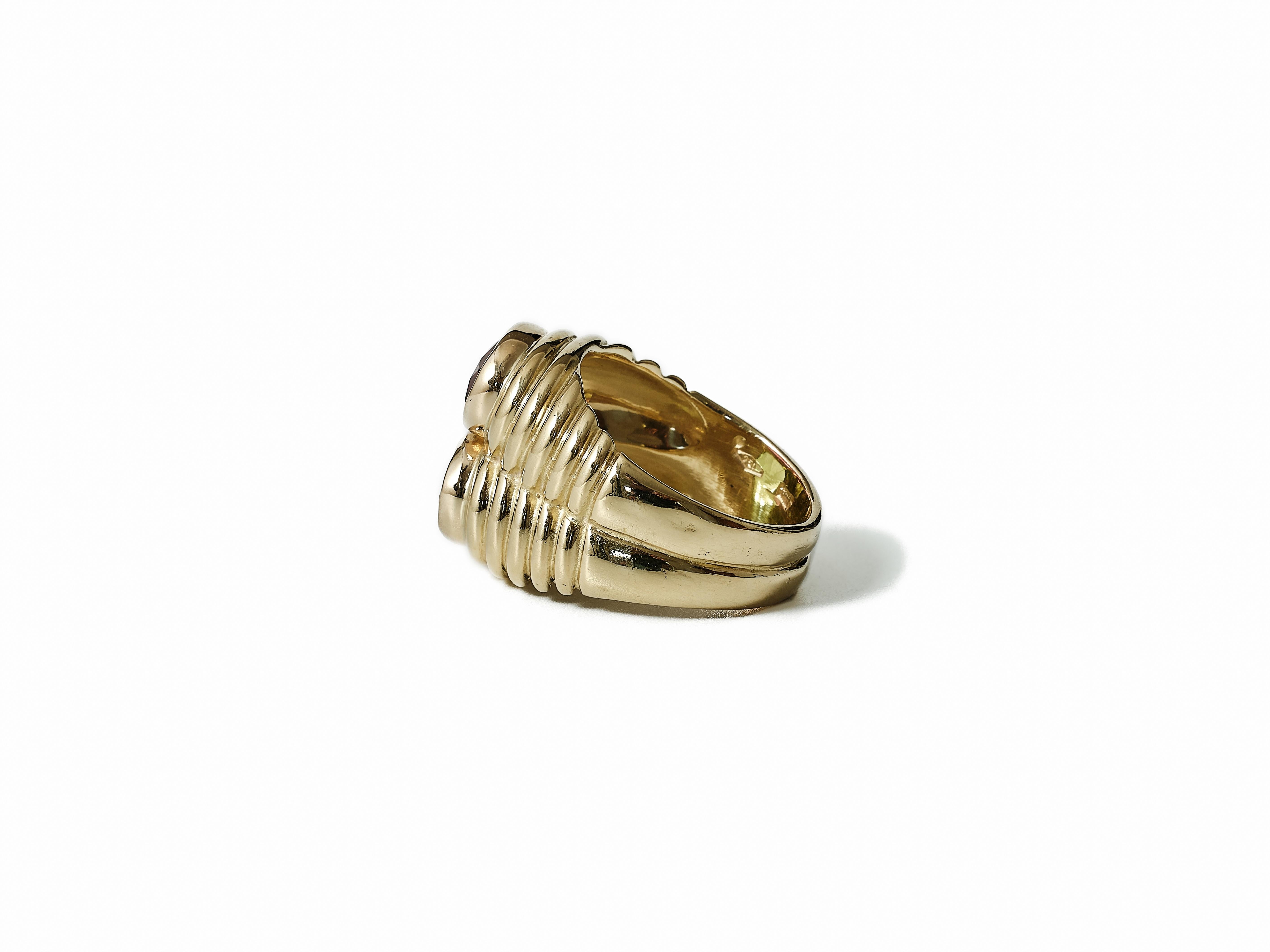 Women's Bulgari Rubellite and Peridot Doppio Ring Circa 1980