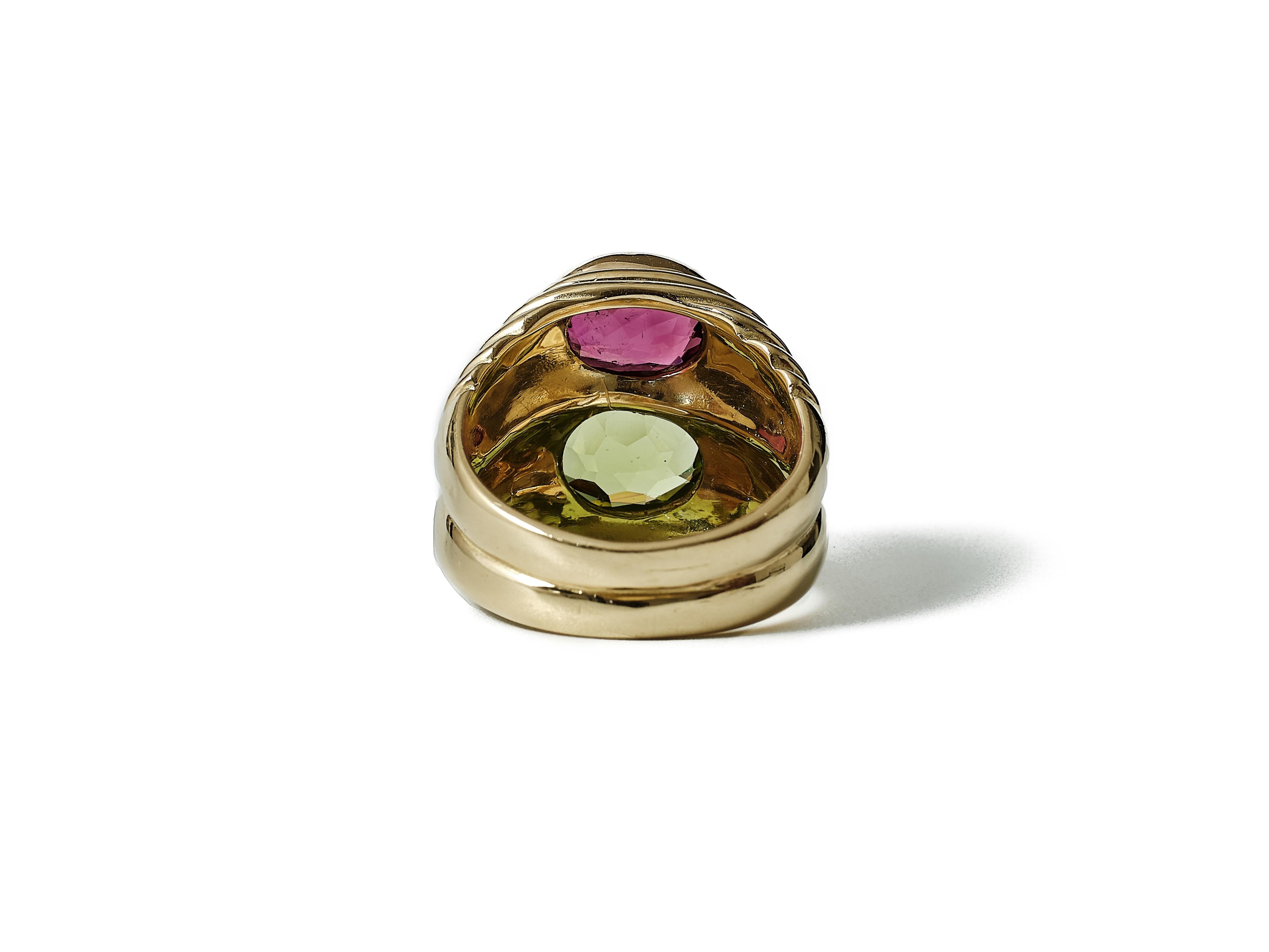 Bulgari Rubellite and Peridot Doppio Ring Circa 1980 1