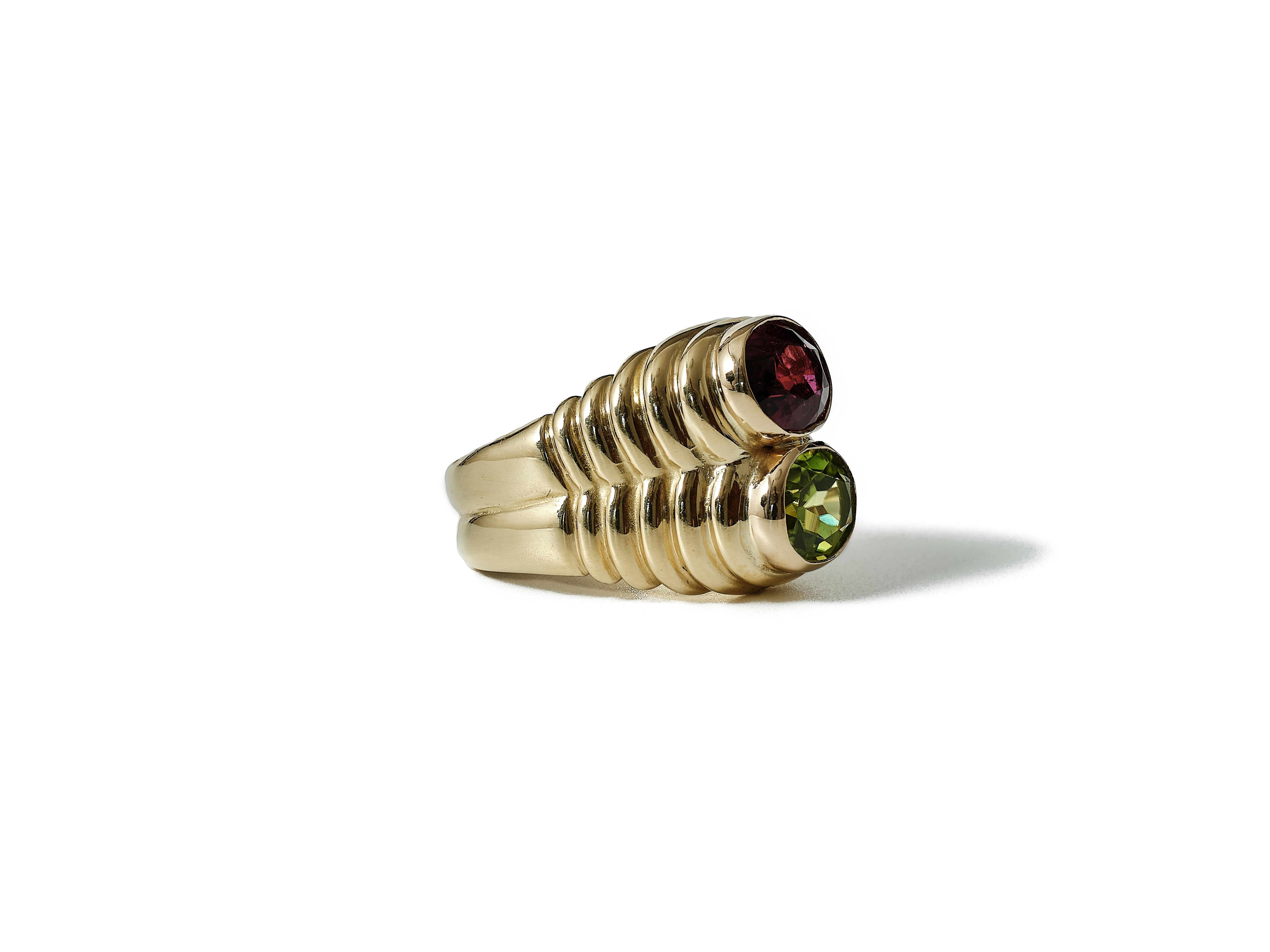 Bulgari Rubellite and Peridot Doppio Ring Circa 1980 2