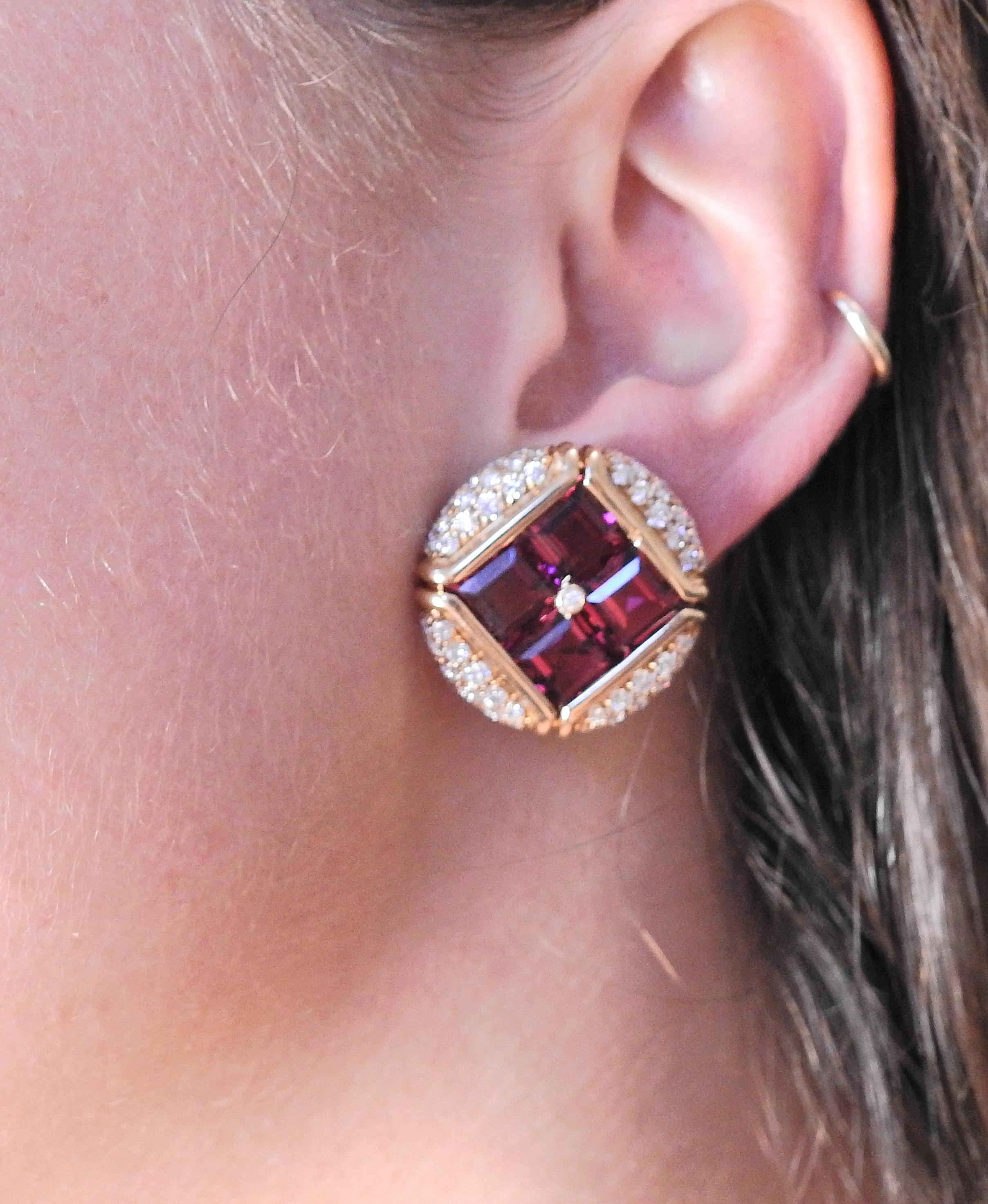 Women's Bulgari Rubellite Diamond Gold Earrings  For Sale