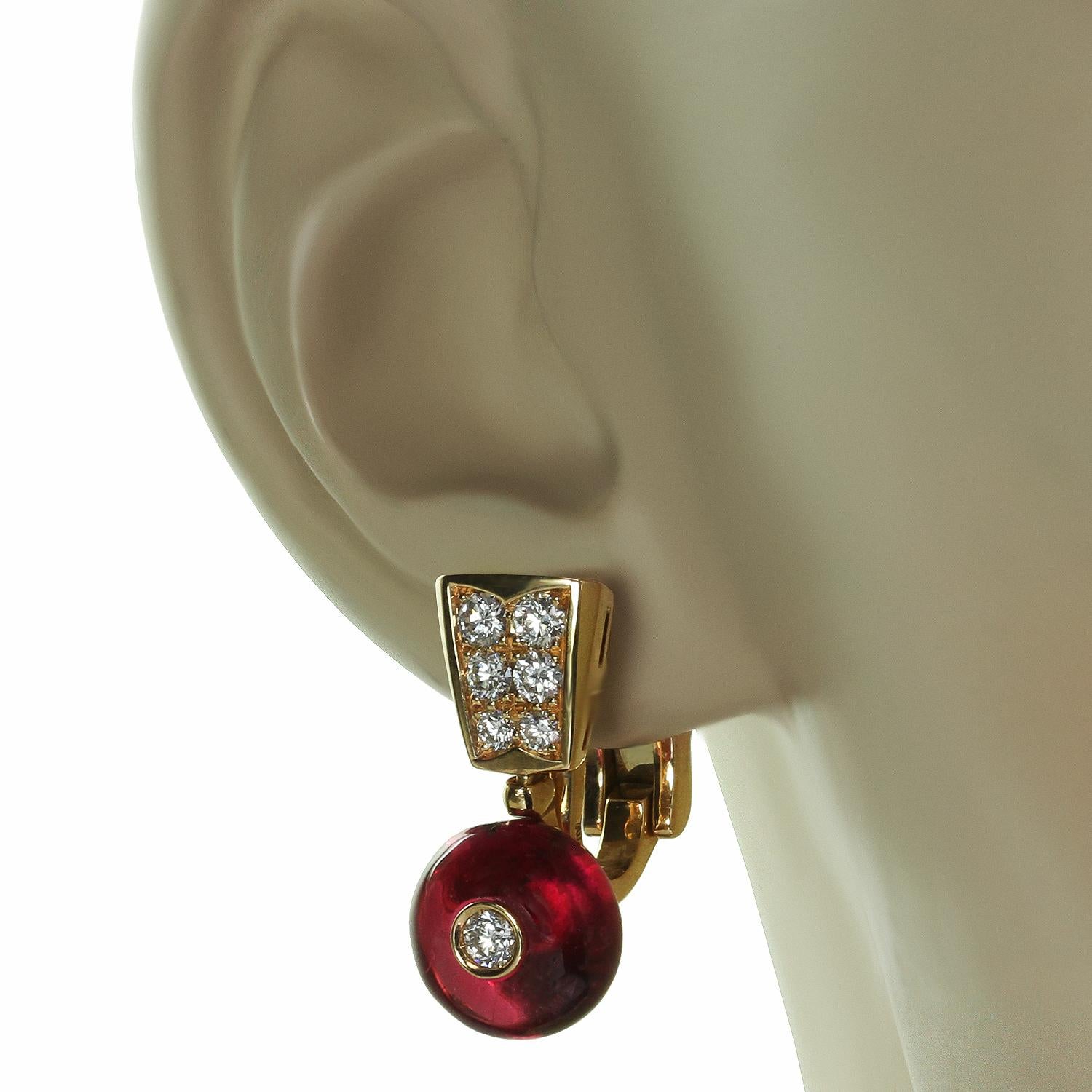 Brilliant Cut Bulgari Rubellite Diamond Rose Gold Drop Earrings