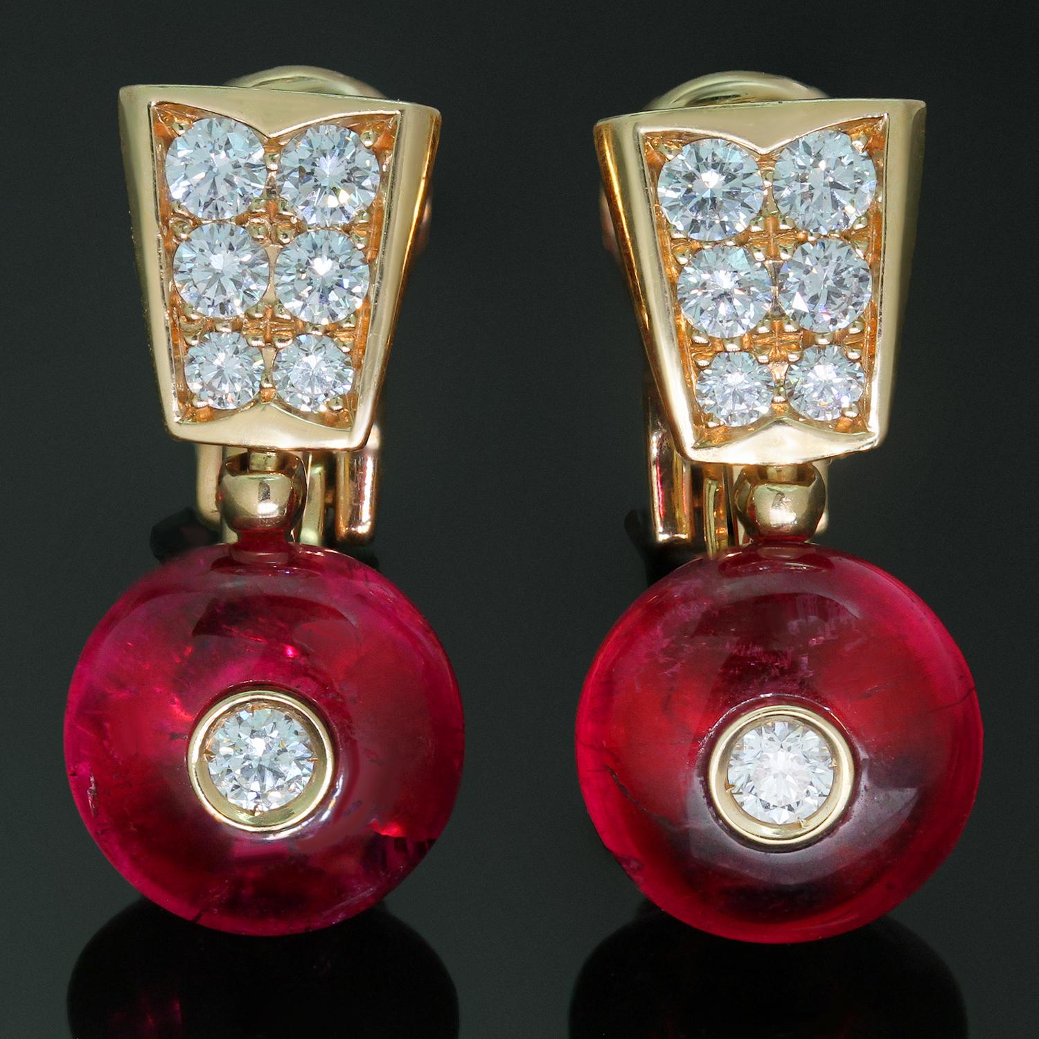 Bulgari Rubellite Diamond Rose Gold Drop Earrings In Excellent Condition In New York, NY