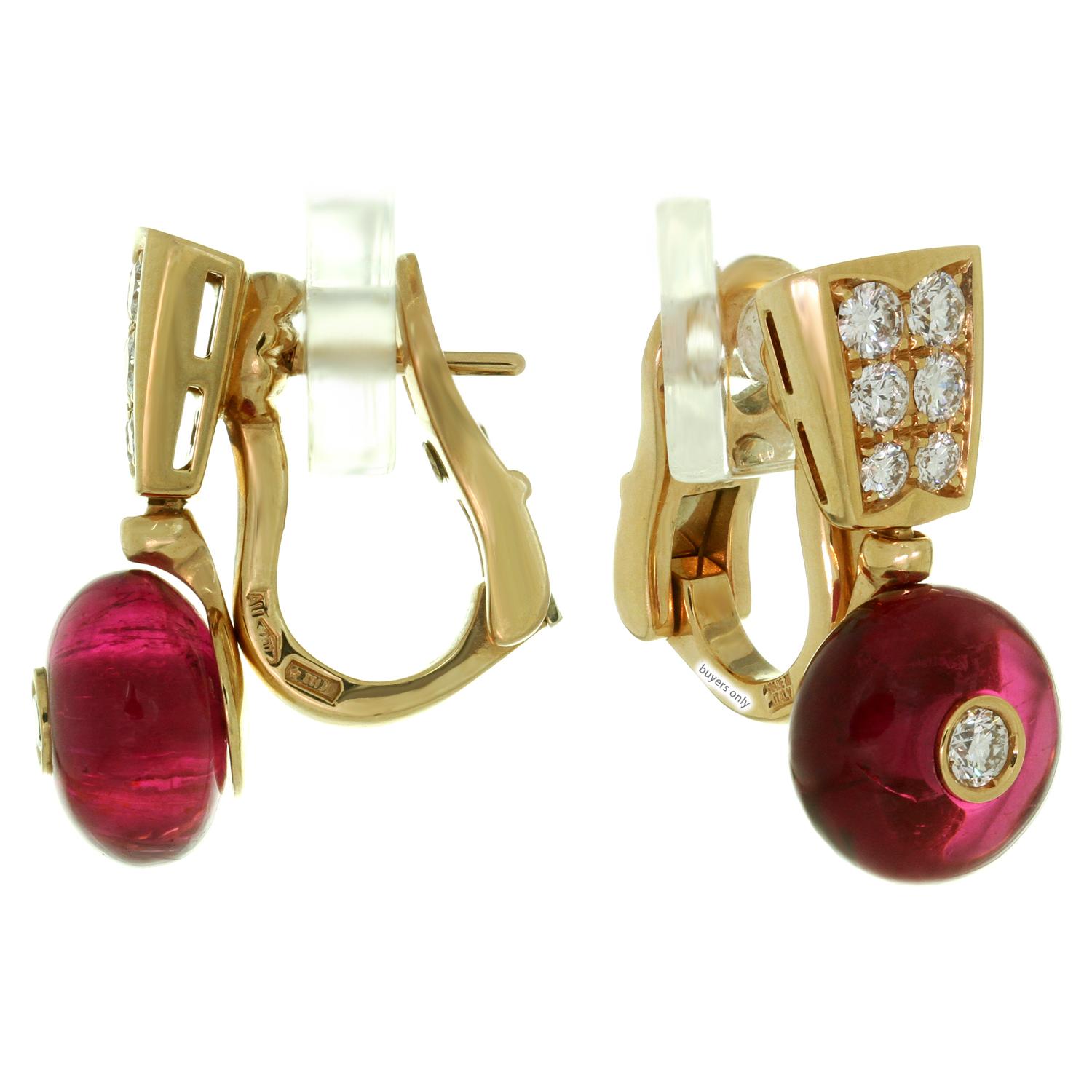 Women's Bulgari Rubellite Diamond Rose Gold Drop Earrings