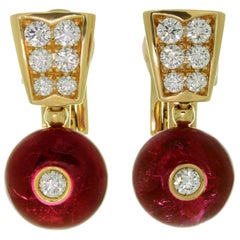 Bulgari Rubellite Diamond Rose Gold Drop Earrings