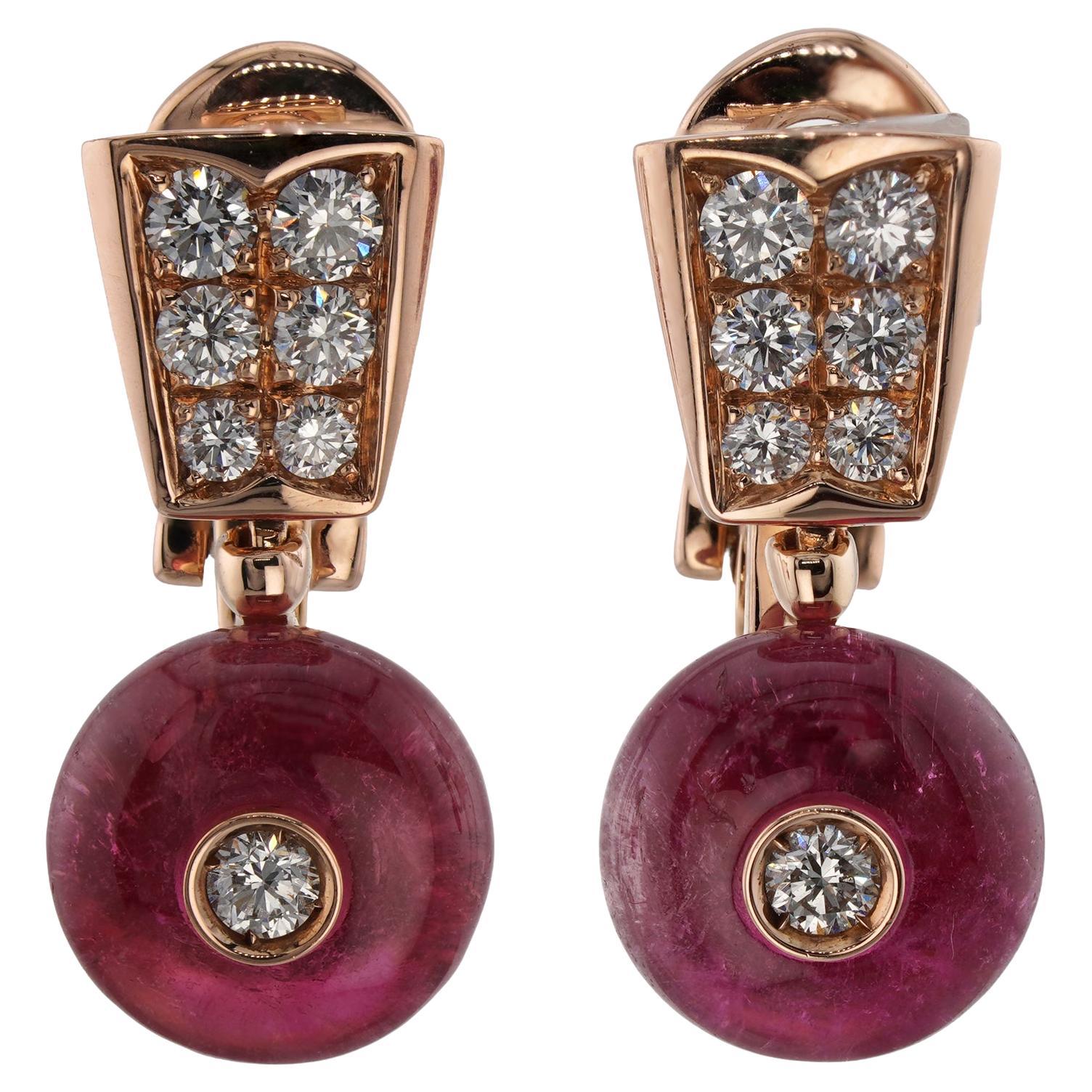 BULGARI Rubellite Diamond Rose Gold Drop Earrings