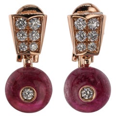 BULGARI Rubellite Diamond Rose Gold Drop Earrings