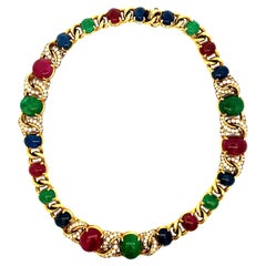 Bulgari Vintage-Halskette mit Rubinen, Saphiren und Smaragden