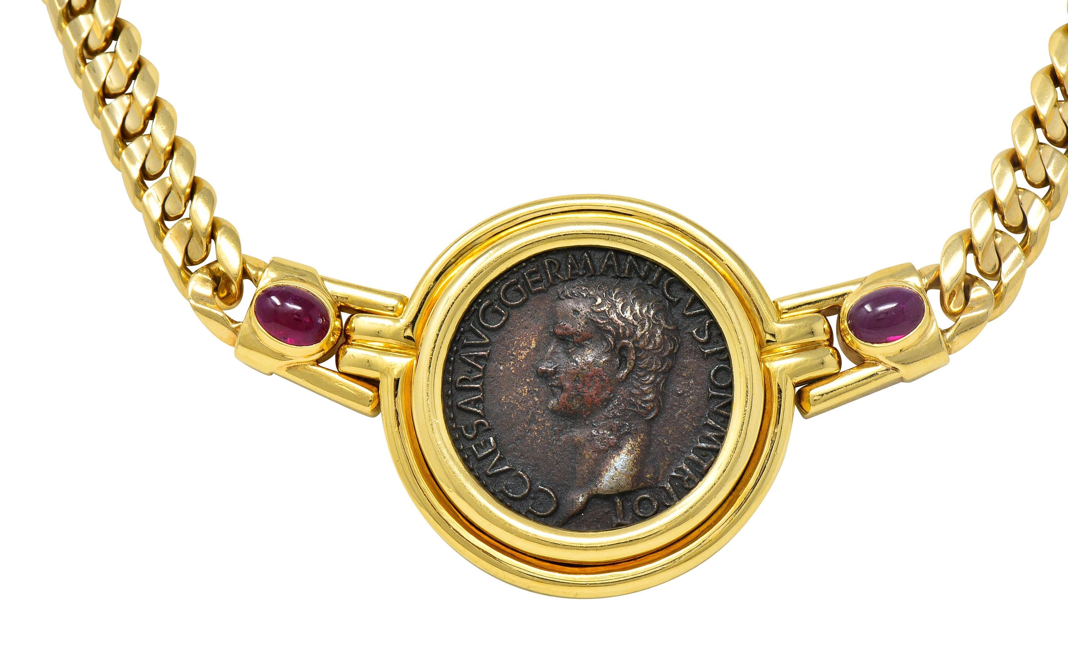 Bulgari Ruby Ancient Coin 18 Karat Gold Monete Roman Caligula Collar Necklace For Sale 5