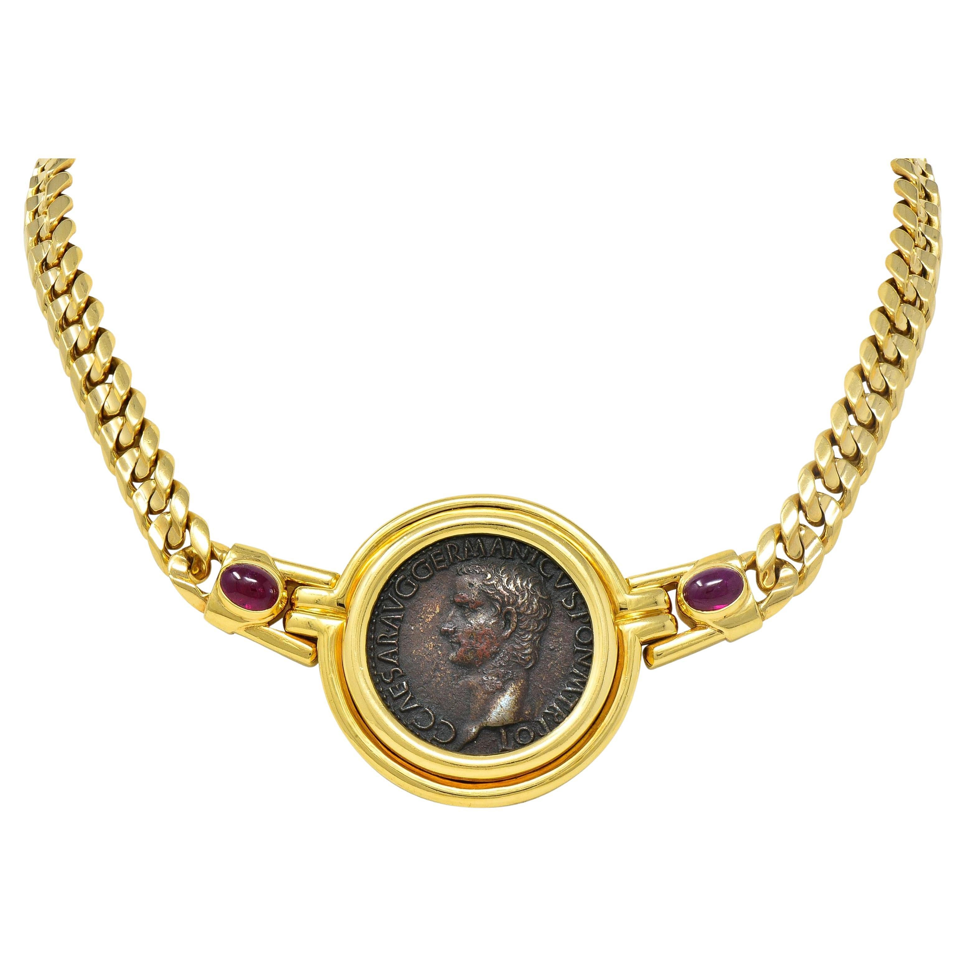 Bulgari Collier collier Caligula romain en or 18 carats avec pièce de monnaie ancienne en rubis