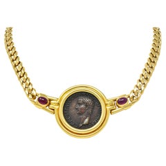 Retro Bulgari Ruby Ancient Coin 18 Karat Gold Monete Roman Caligula Collar Necklace