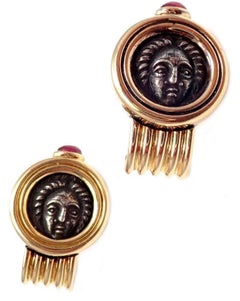 Bulgari Ruby Ancient Roman Coin Yellow Gold Earrings