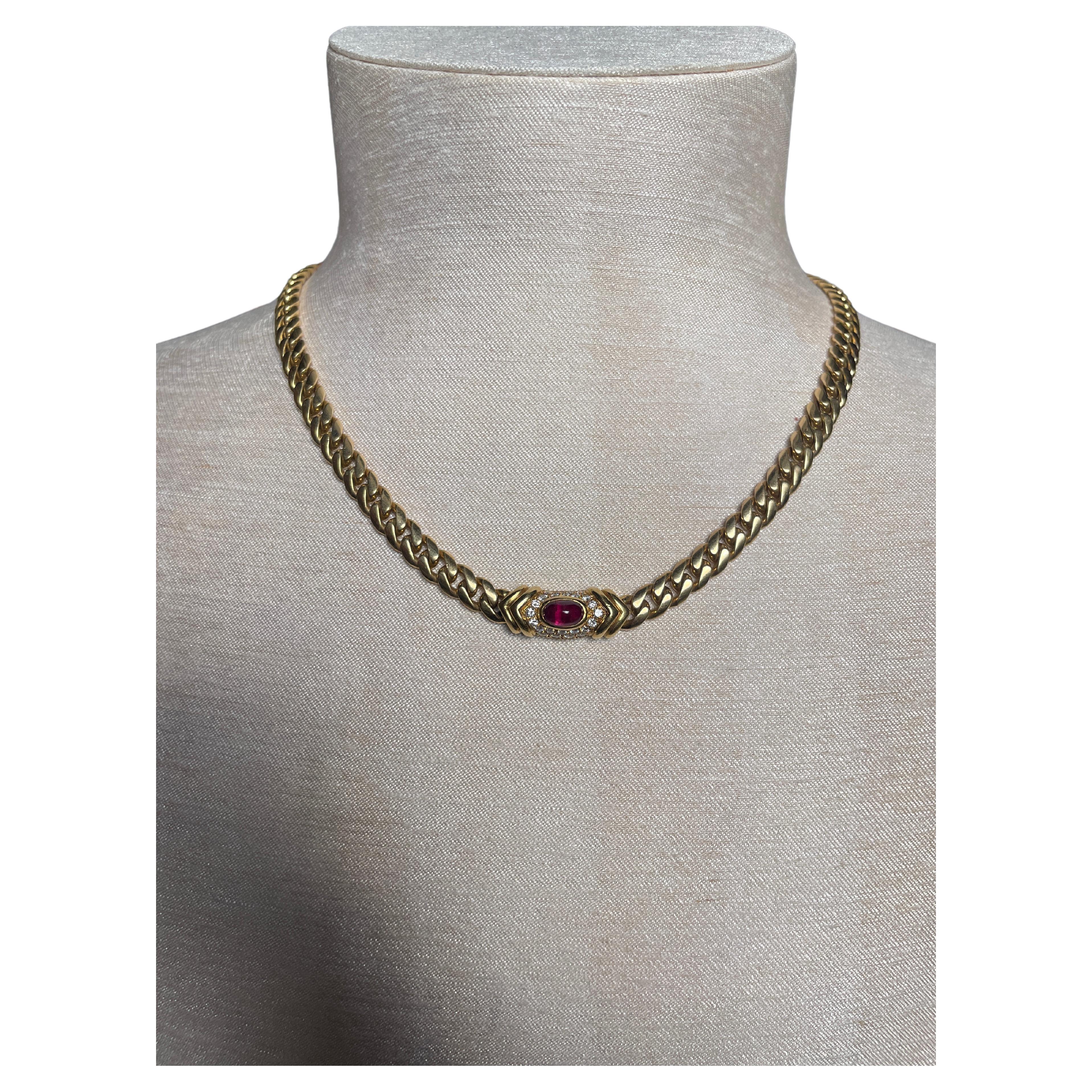 Sugarloaf Cabochon Bulgari Ruby Chain Necklace