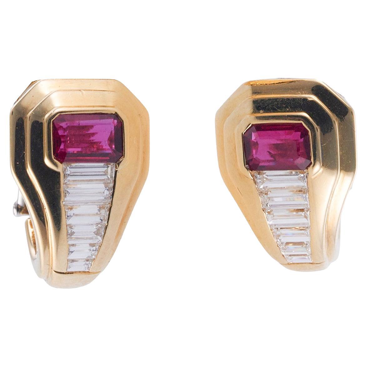 Bulgari Ruby Diamond Gold Earrings