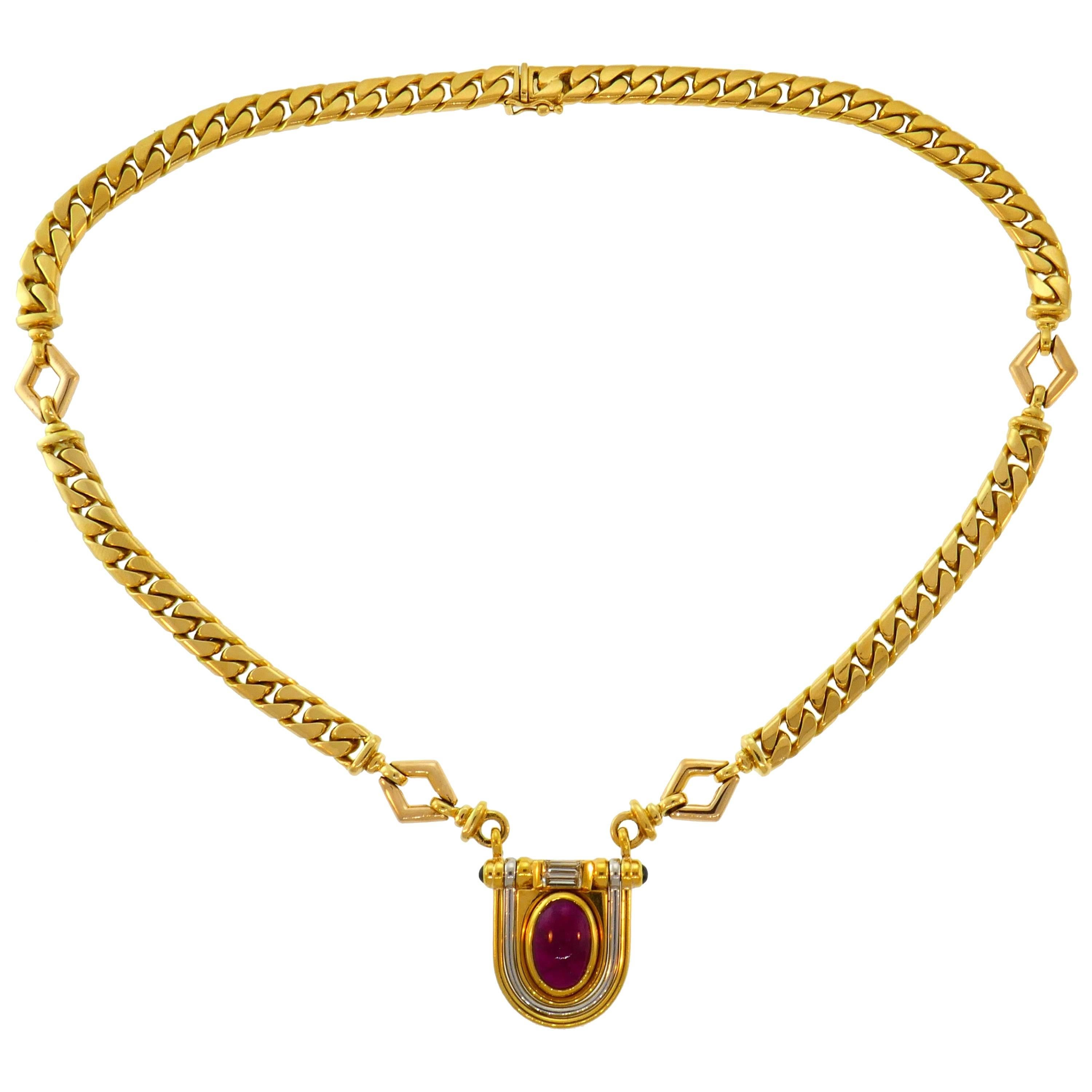 Bulgari Ruby Diamond Yellow Gold Chain Necklace, 1970s at 1stDibs | bulgari  ruby necklace, bulgari ruby chain necklace