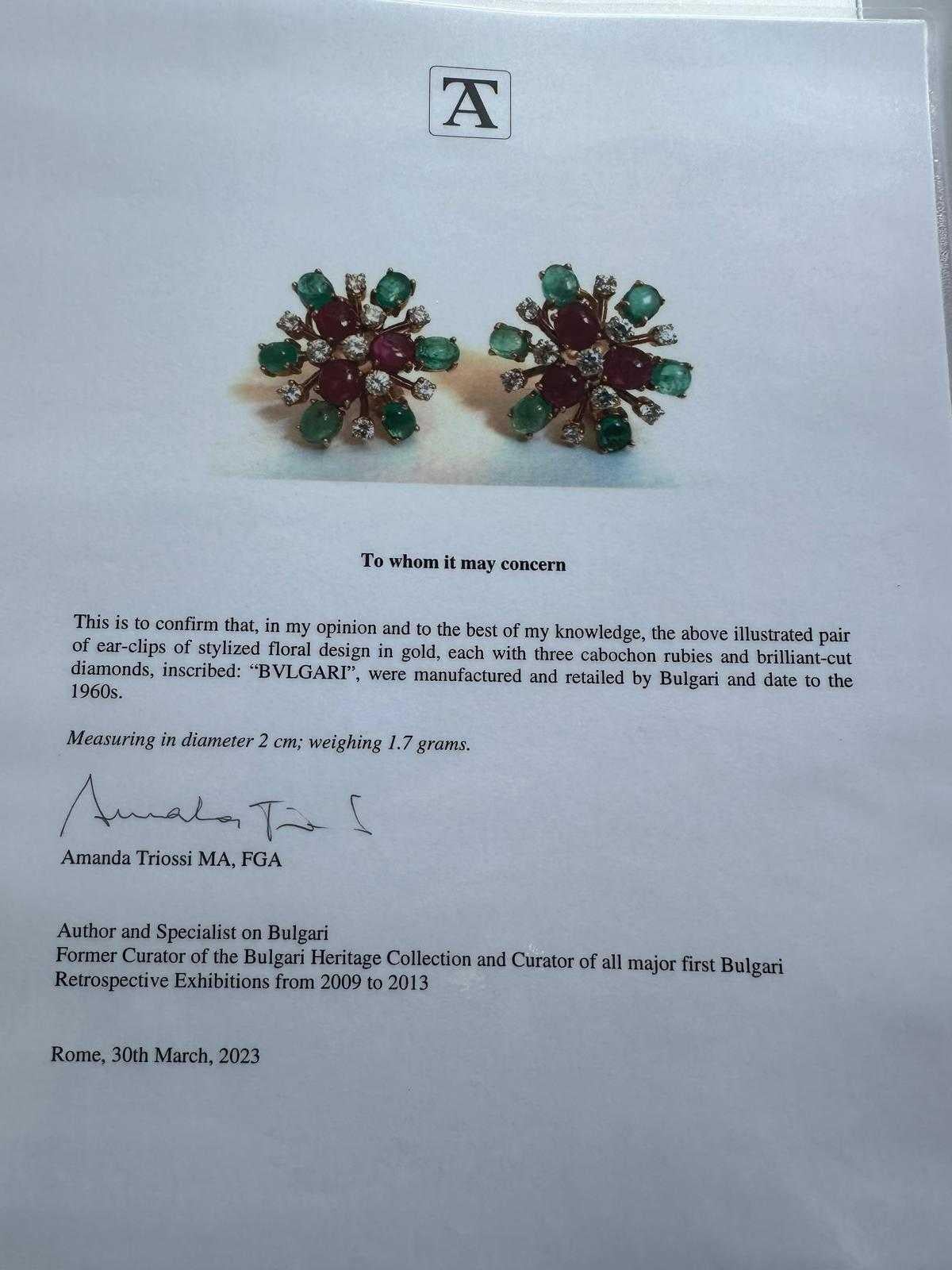 Women's Bulgari Ruby, Emerald and Diamond Flower Earrings For Sale
