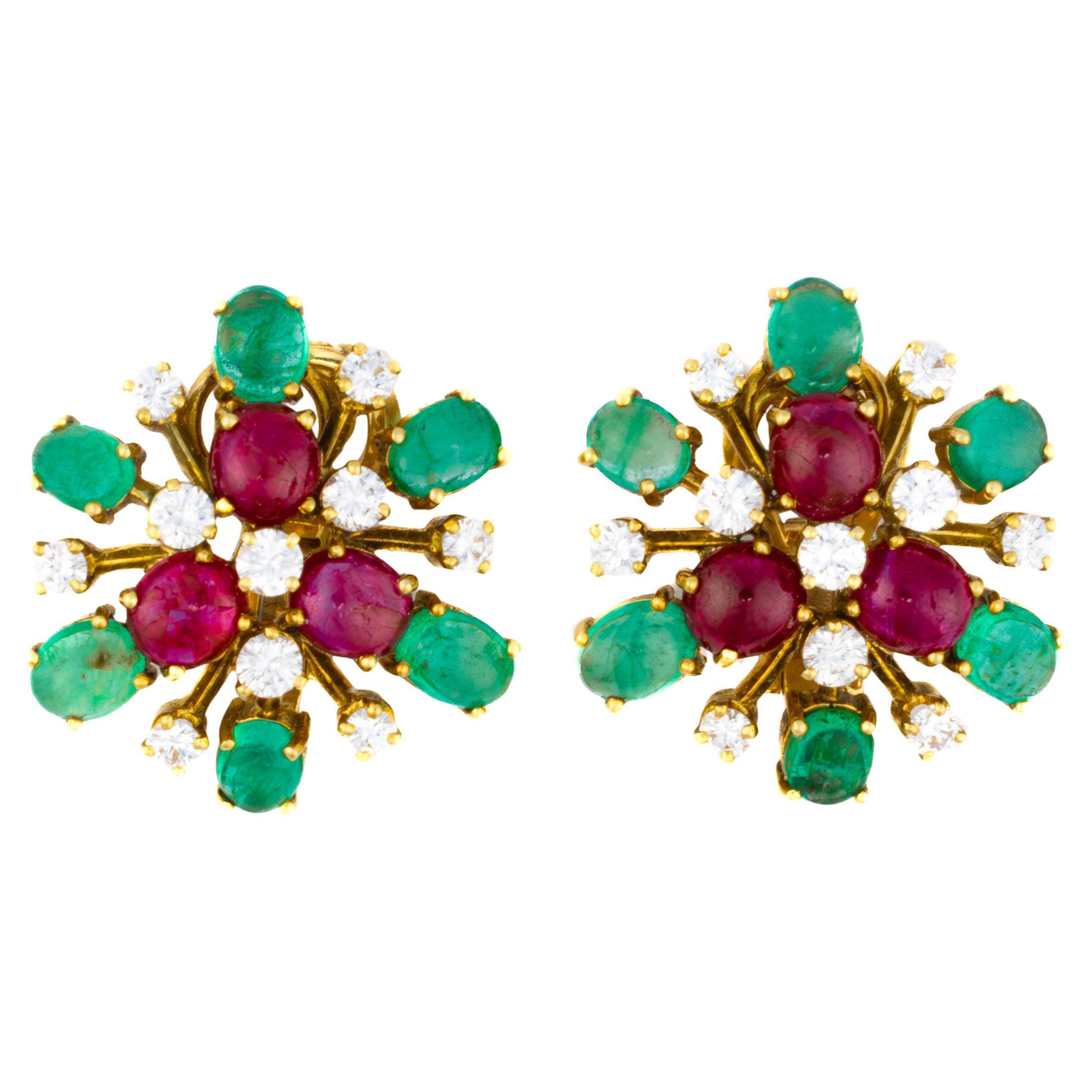 Pendientes Bulgari Flor de Rubí, Esmeralda y Diamantes