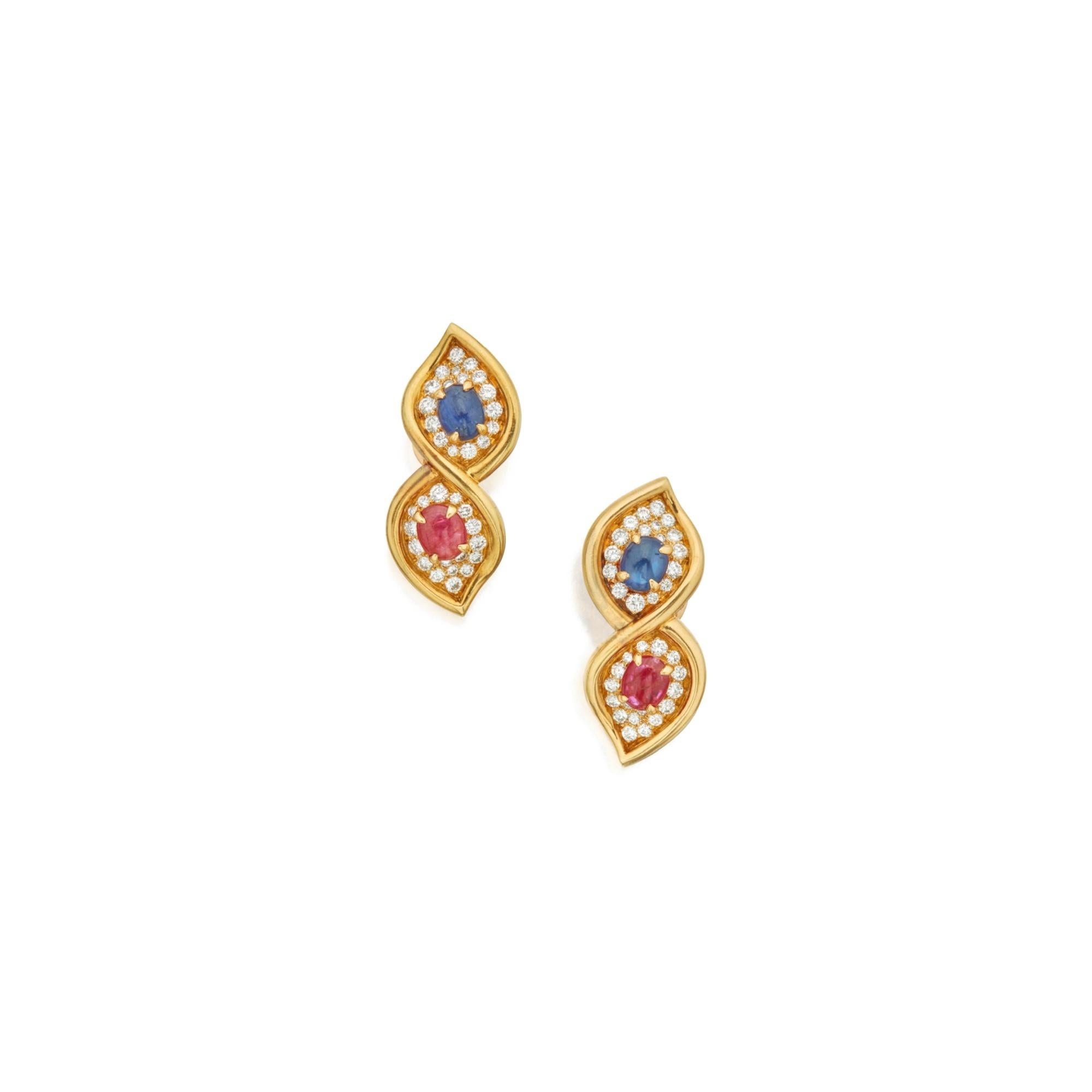 Women's Bulgari Ruby Sapphire Diamond Earclips