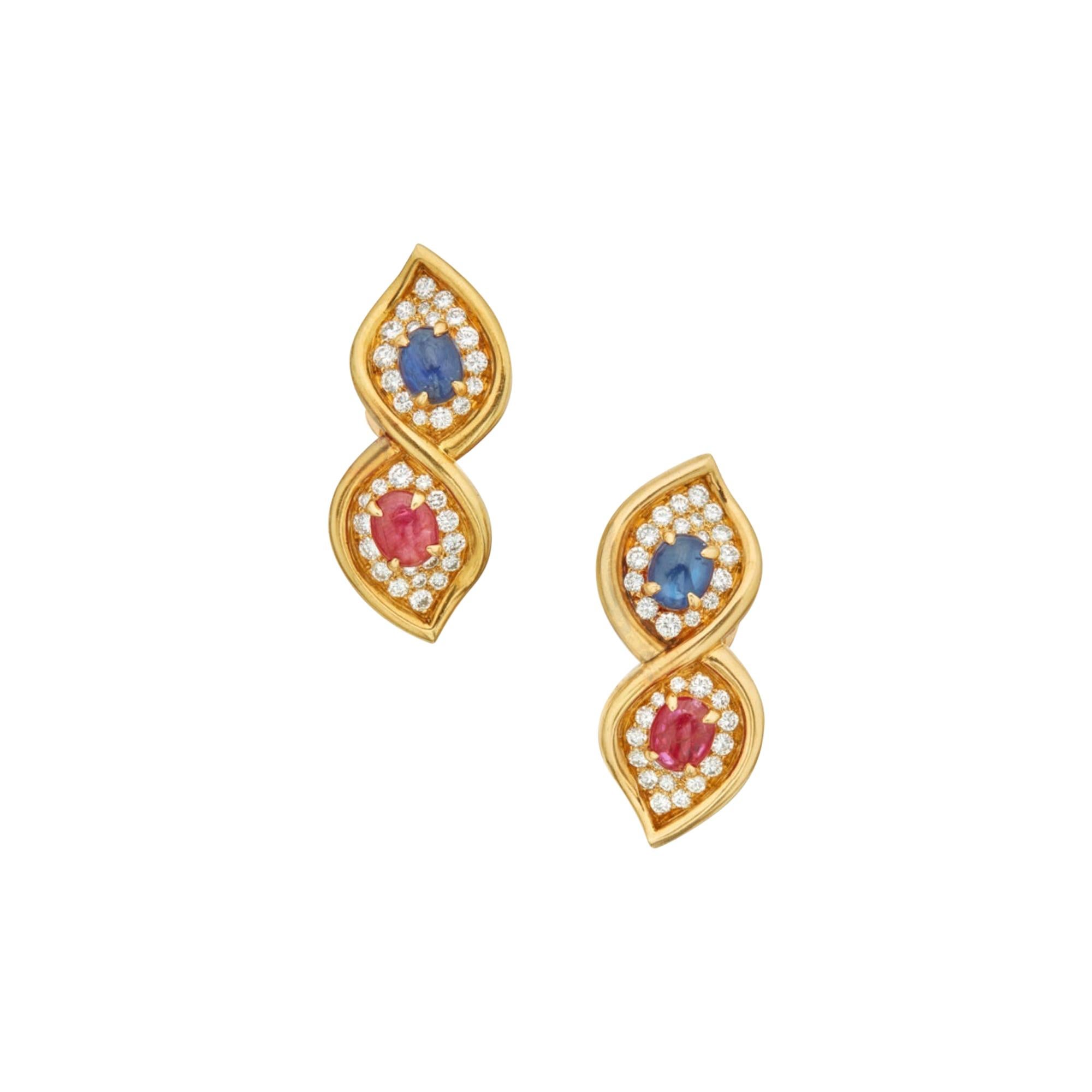 Bulgari Ruby Sapphire Diamond Earclips