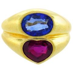 Bulgari Ruby Sapphire Yellow Gold Doppio Ring 1980s