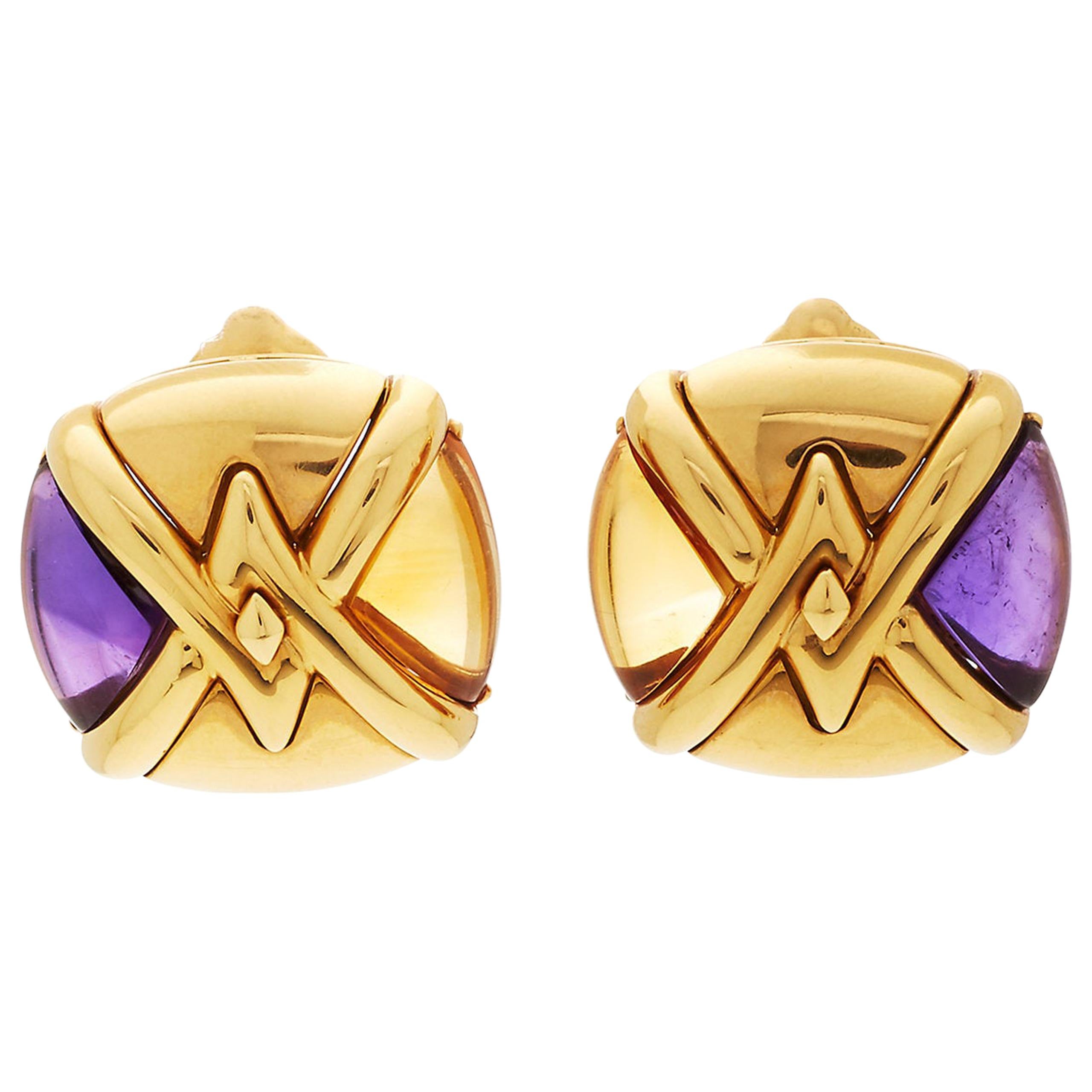 Pendientes de oro Bulgari Saetta Citrino Amatista