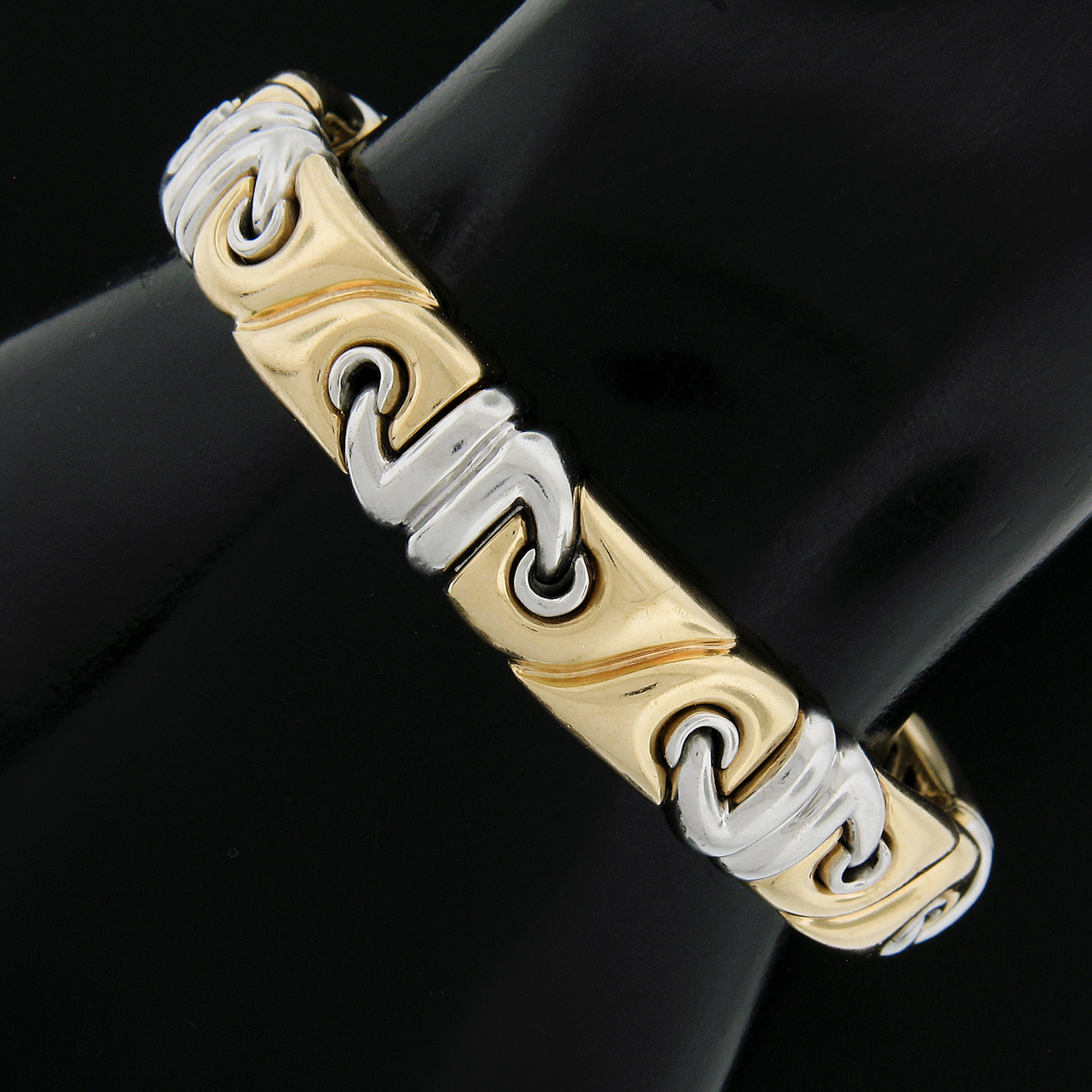 Bulgari Saetta Italian 18K Yellow Gold & Steel Open Cuff Bangle Bracelet For Sale 1
