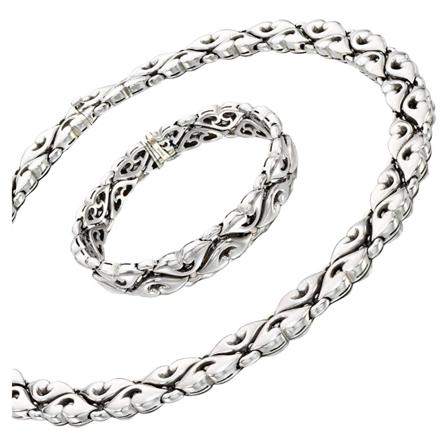 Bulgari 'Saetta' Necklace and Bracelet Demi Parure in 18k White Gold For Sale