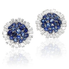 BULGARI Sapphire and Diamond Flower Ear Clips, Circa 1960s