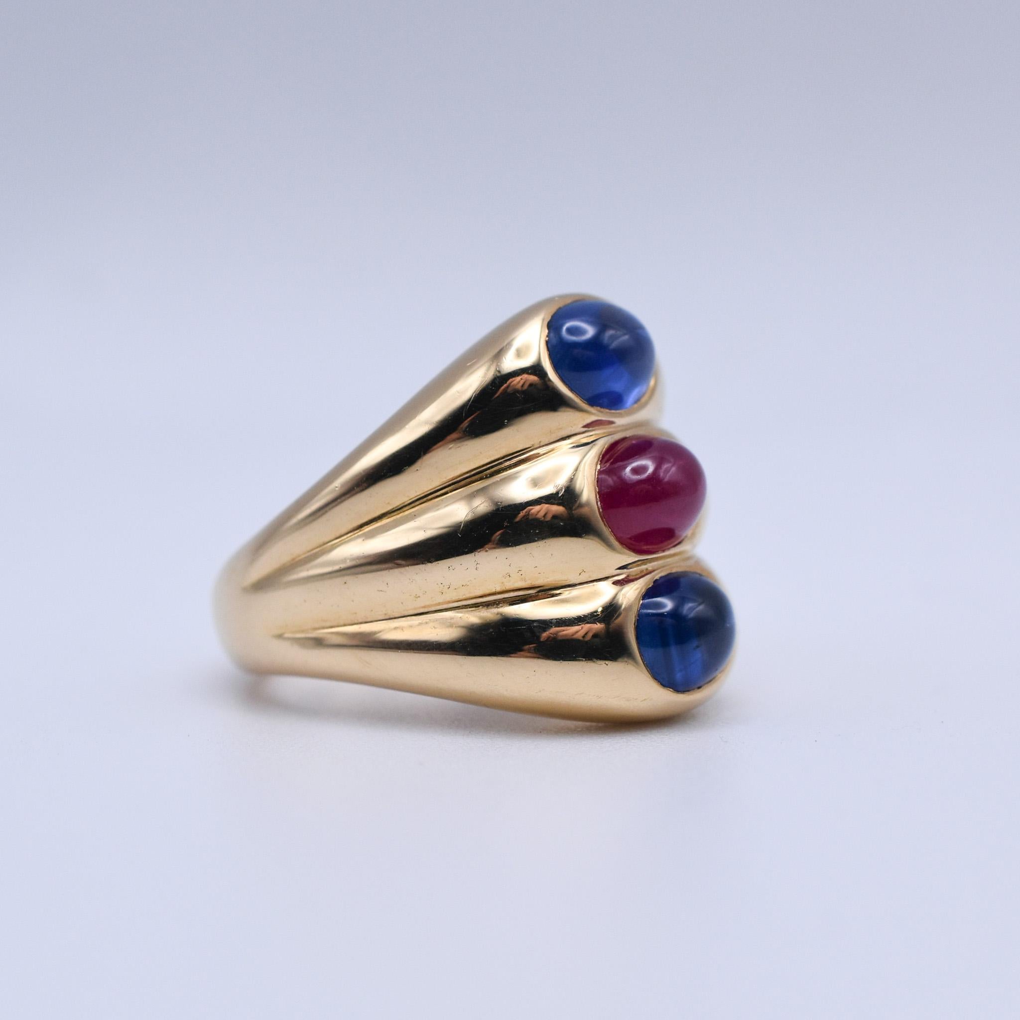 Cabochon Bulgari Sapphire and Ruby Dome Shaped Ring For Sale