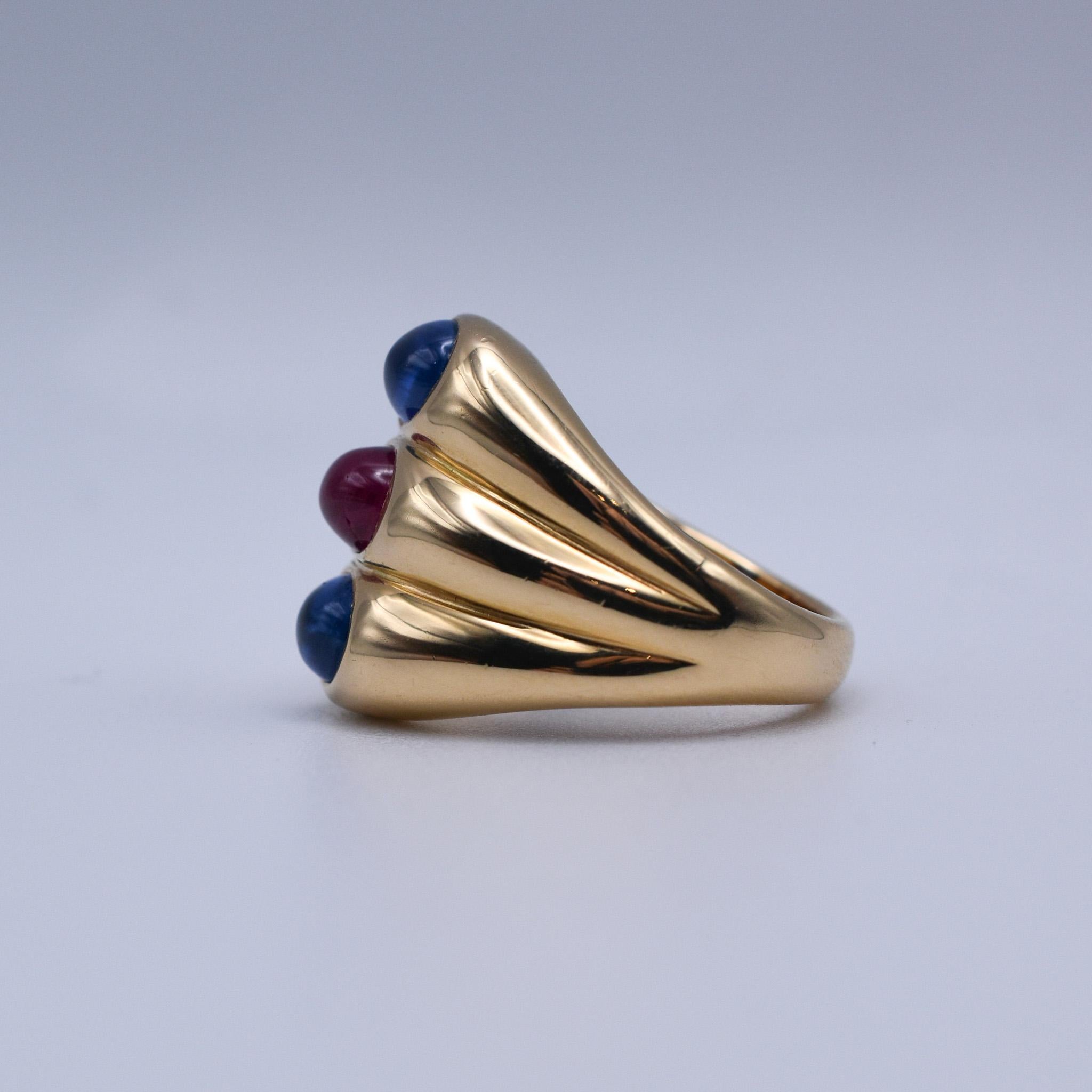 Women's or Men's Bulgari Sapphire and Ruby Dome Shaped Ring For Sale