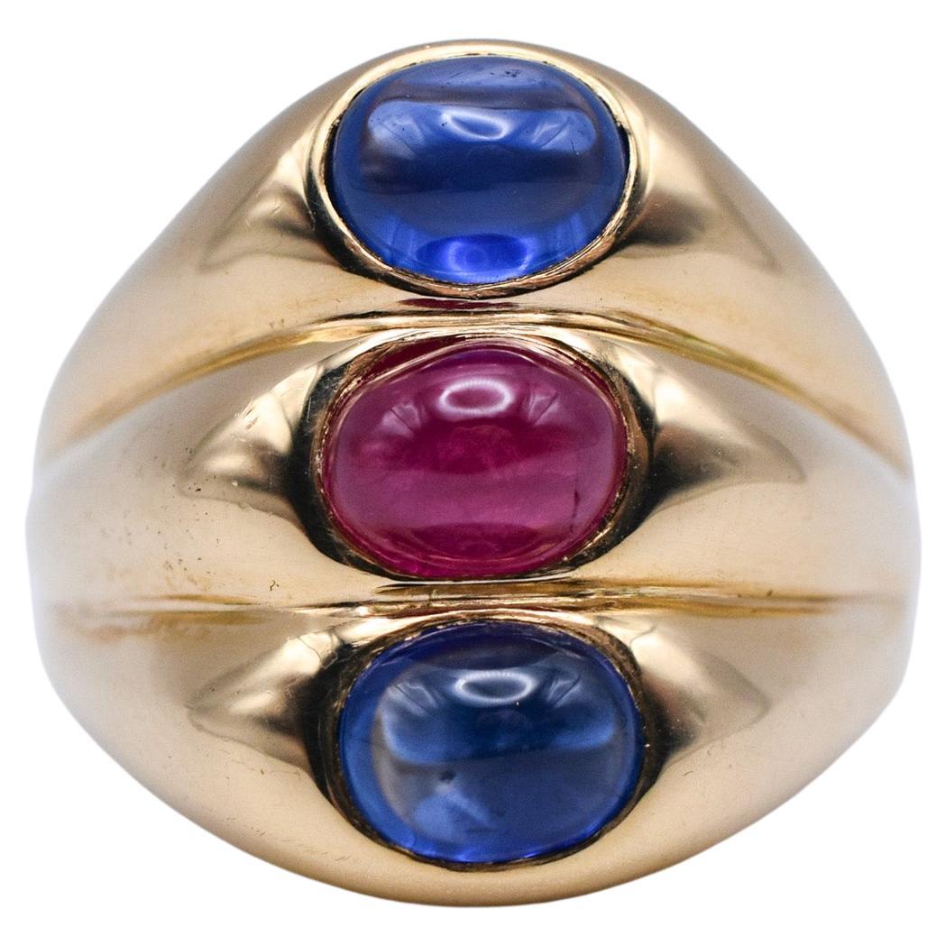 Bulgari Sapphire and Ruby Dome Shaped Ring For Sale