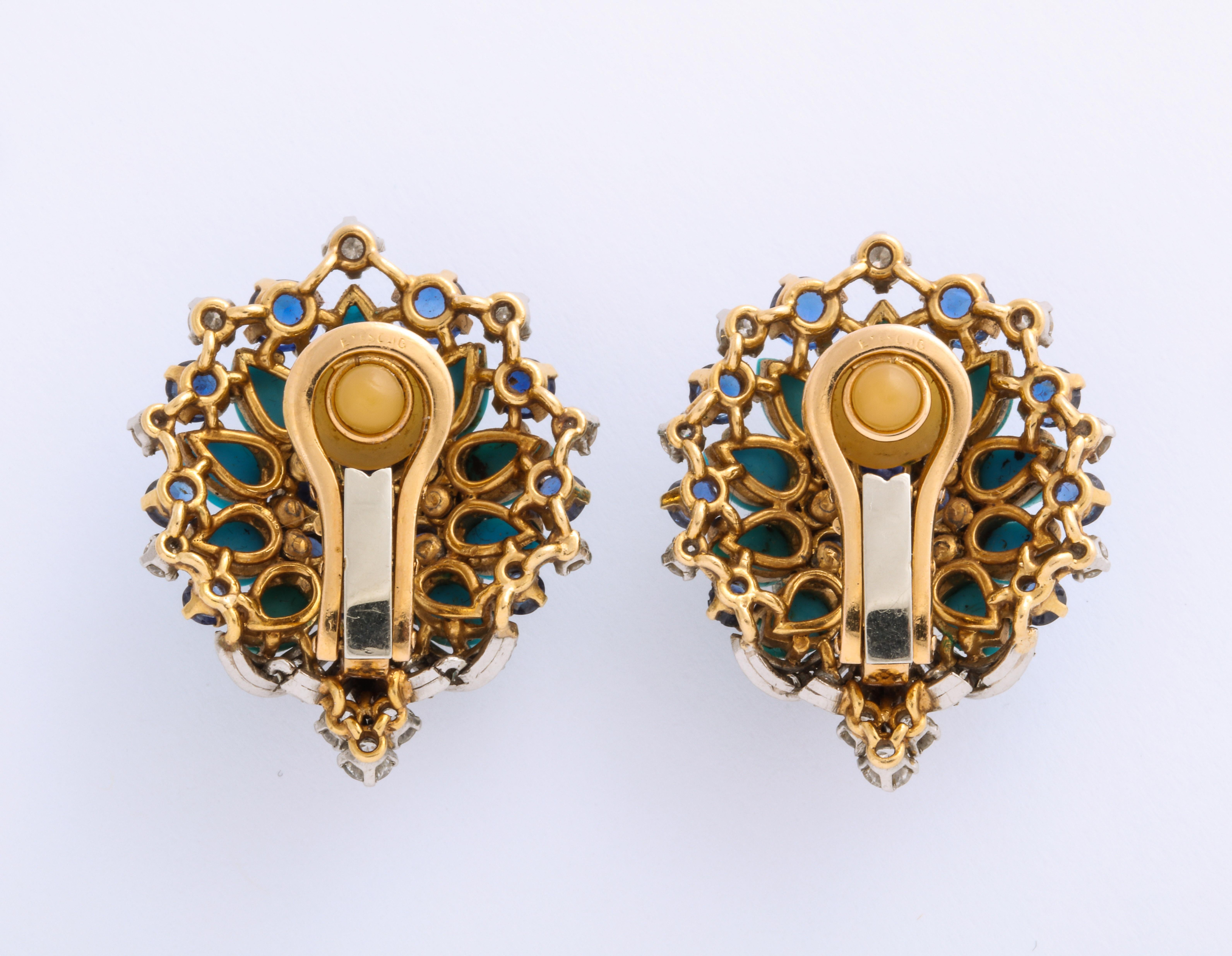Bulgari Sapphire and Turquoise and Sapphire Earrings In Excellent Condition In New York, NY