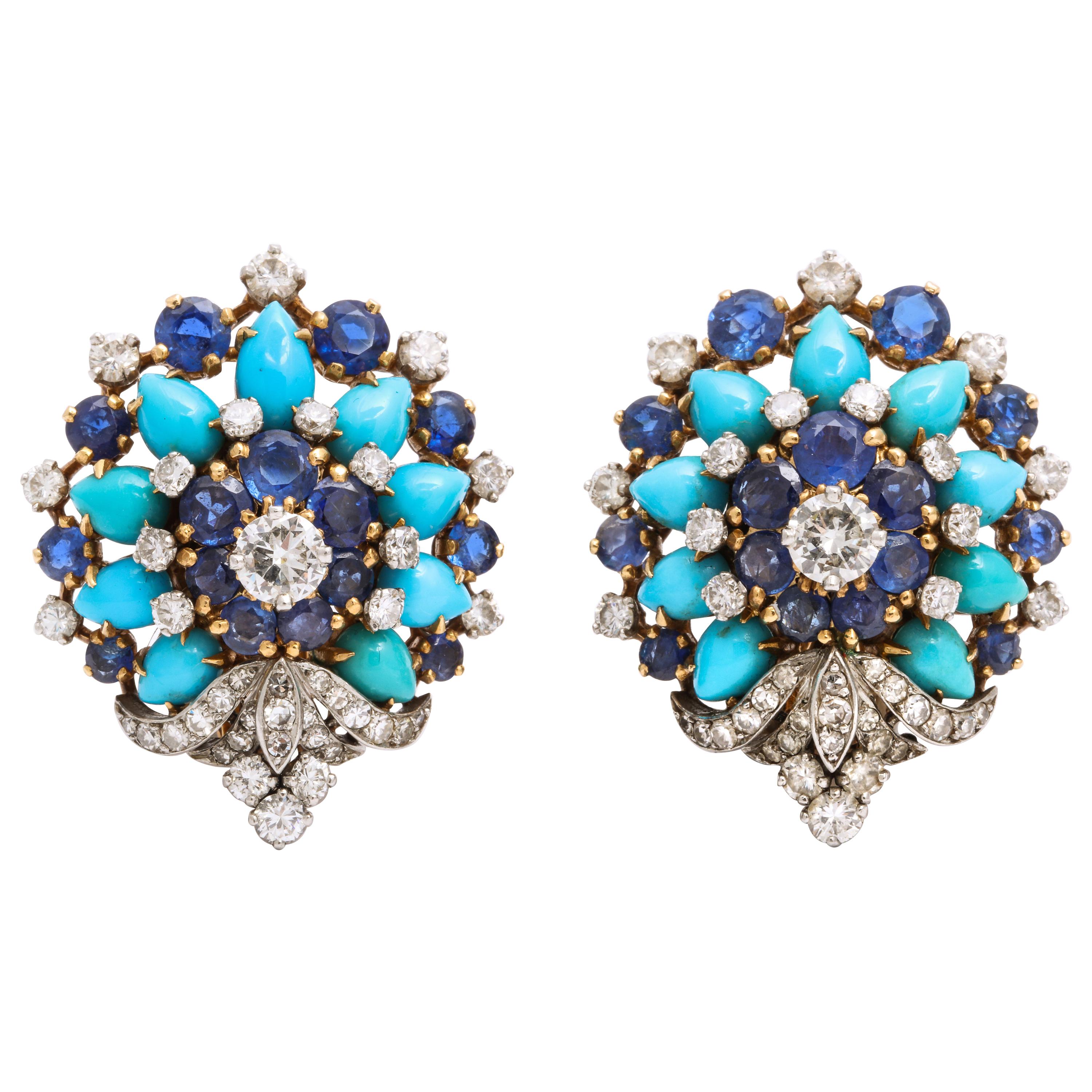Bulgari Sapphire and Turquoise and Sapphire Earrings