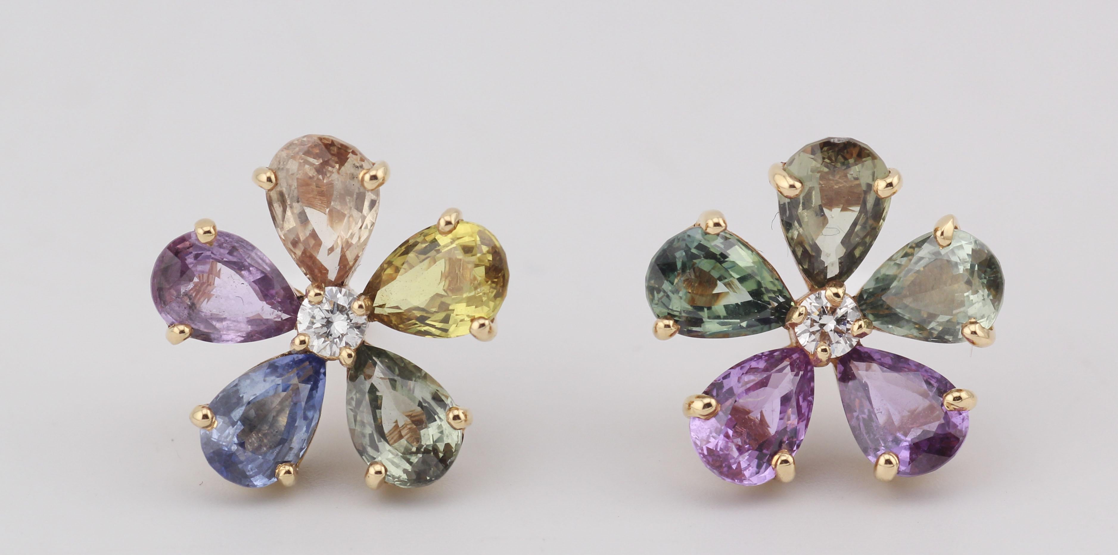 Bulgari Saphir Diamant 18K Gelbgold Blumenohrringe (Brillantschliff) im Angebot