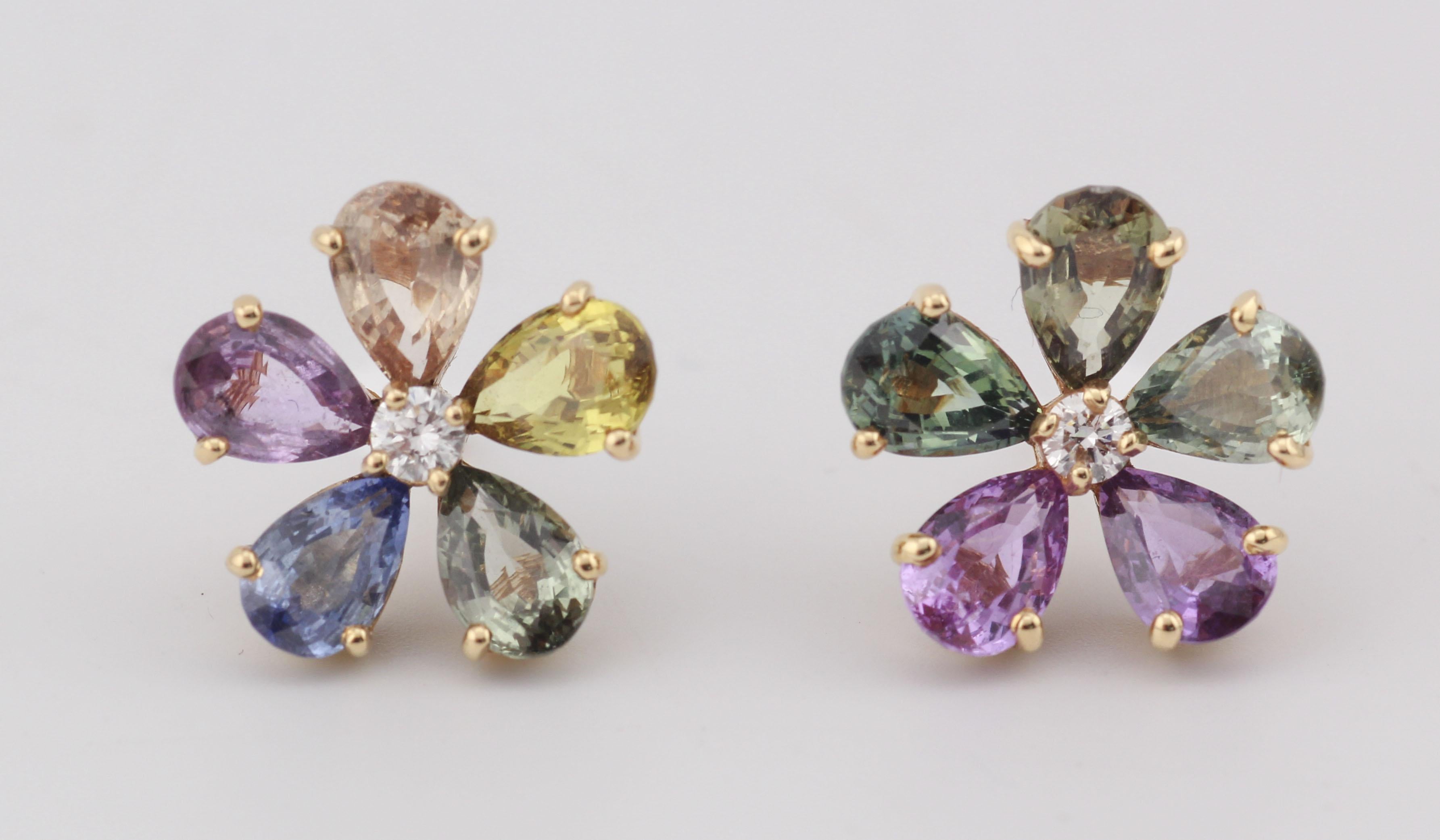Bulgari Saphir Diamant 18K Gelbgold Blumenohrringe im Zustand „Gut“ im Angebot in Simpsonville, SC
