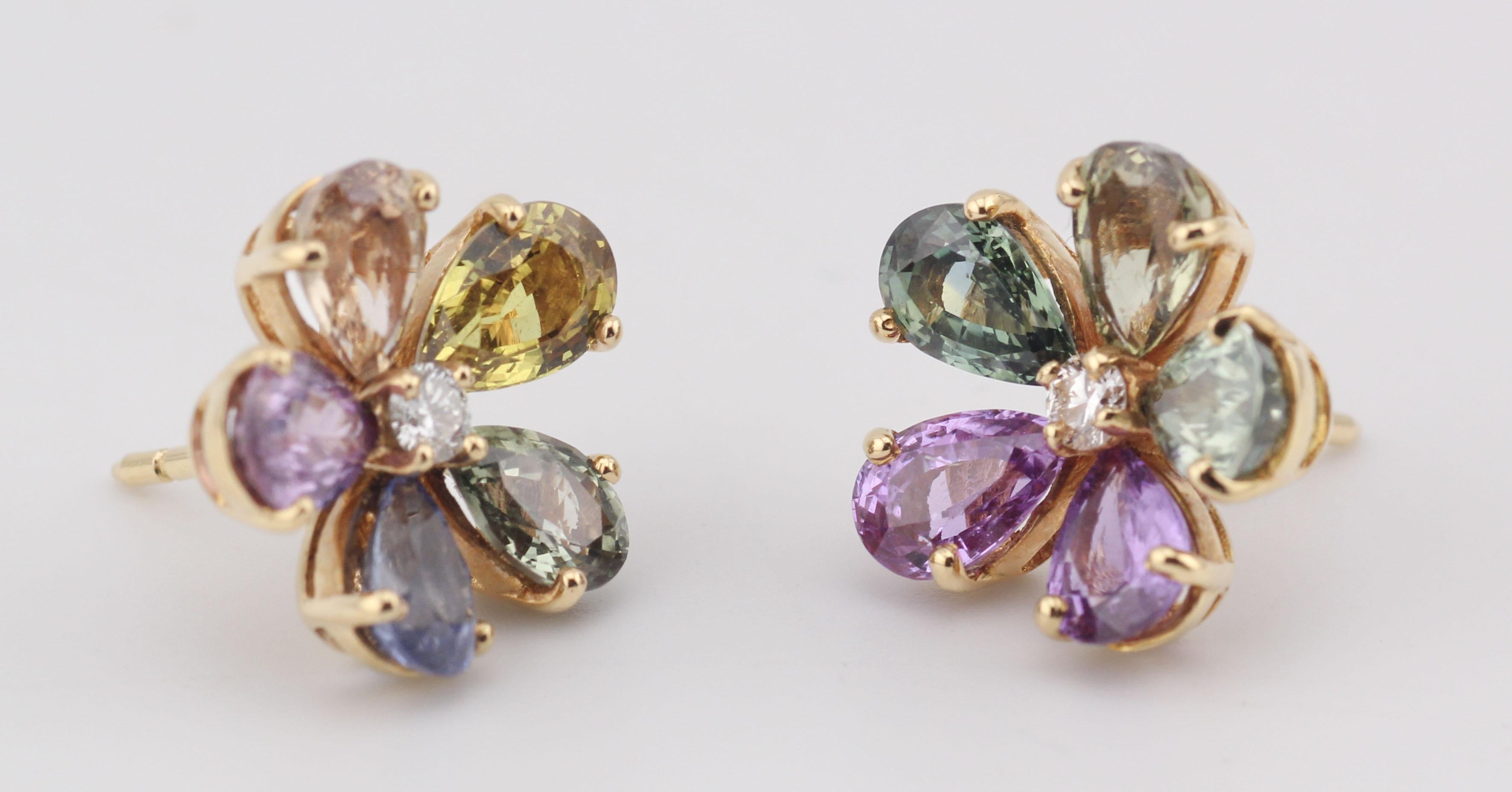 Bulgari Saphir Diamant 18K Gelbgold Blumenohrringe Damen im Angebot