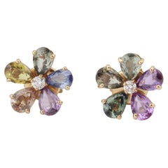 Bulgari Sapphire Diamond 18K Yellow Gold Flower Earrings