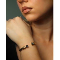 Bulgari Sapphire Diamond Cuff Bracelet 18K Yellow Gold Ruby Accents