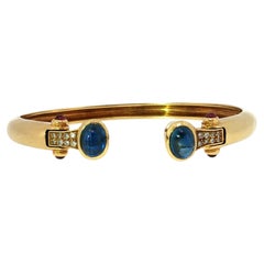 Bulgari Sapphire Diamond Cuff Bracelet 18K Yellow Gold Ruby Accents