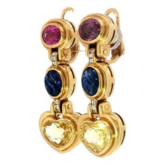 Bulgari Sapphire Drop Earrings 18K Yellow Gold Circa 1980s ~14.5ctw