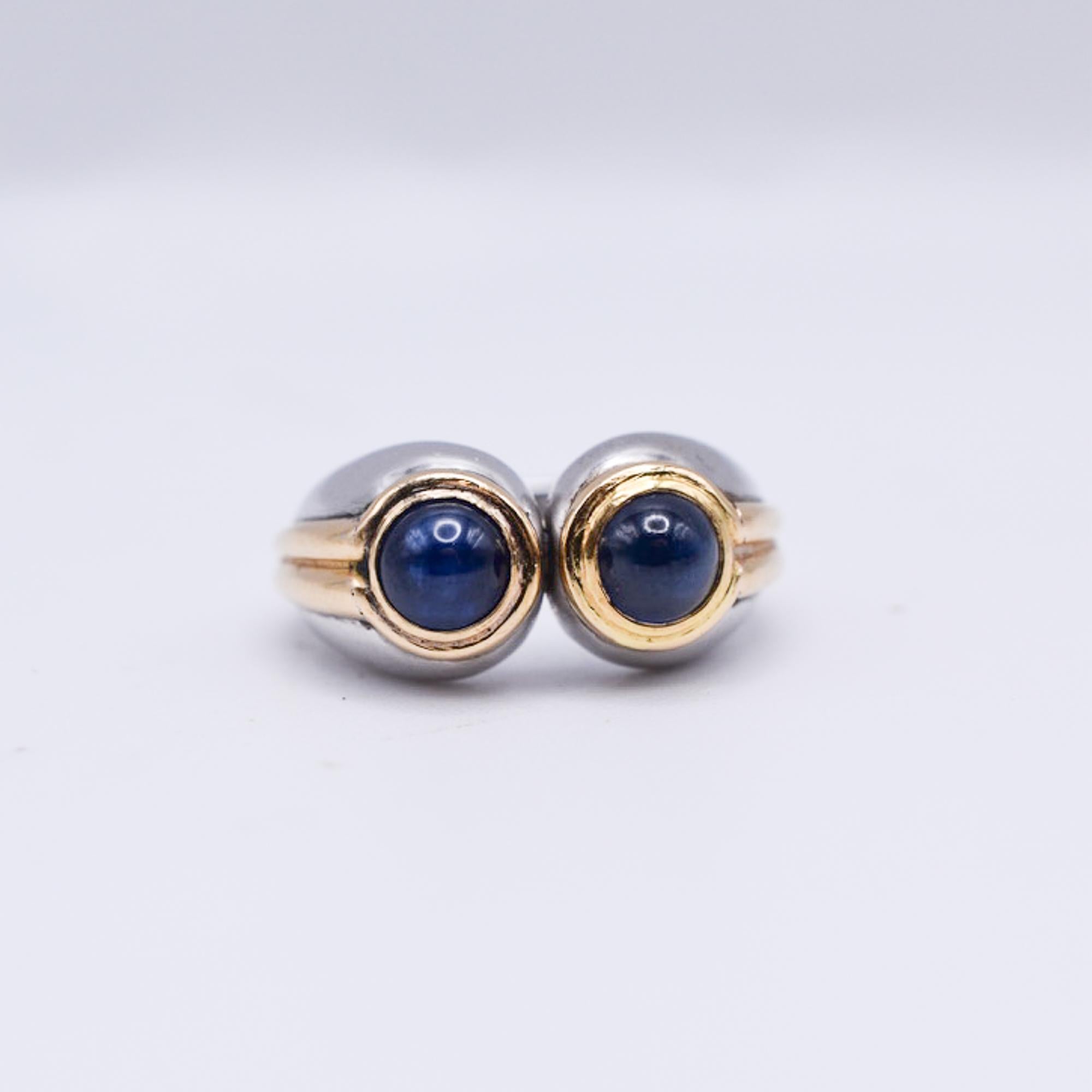 Cabochon Bulgari Sapphire, Gold and Platinum Ring  For Sale
