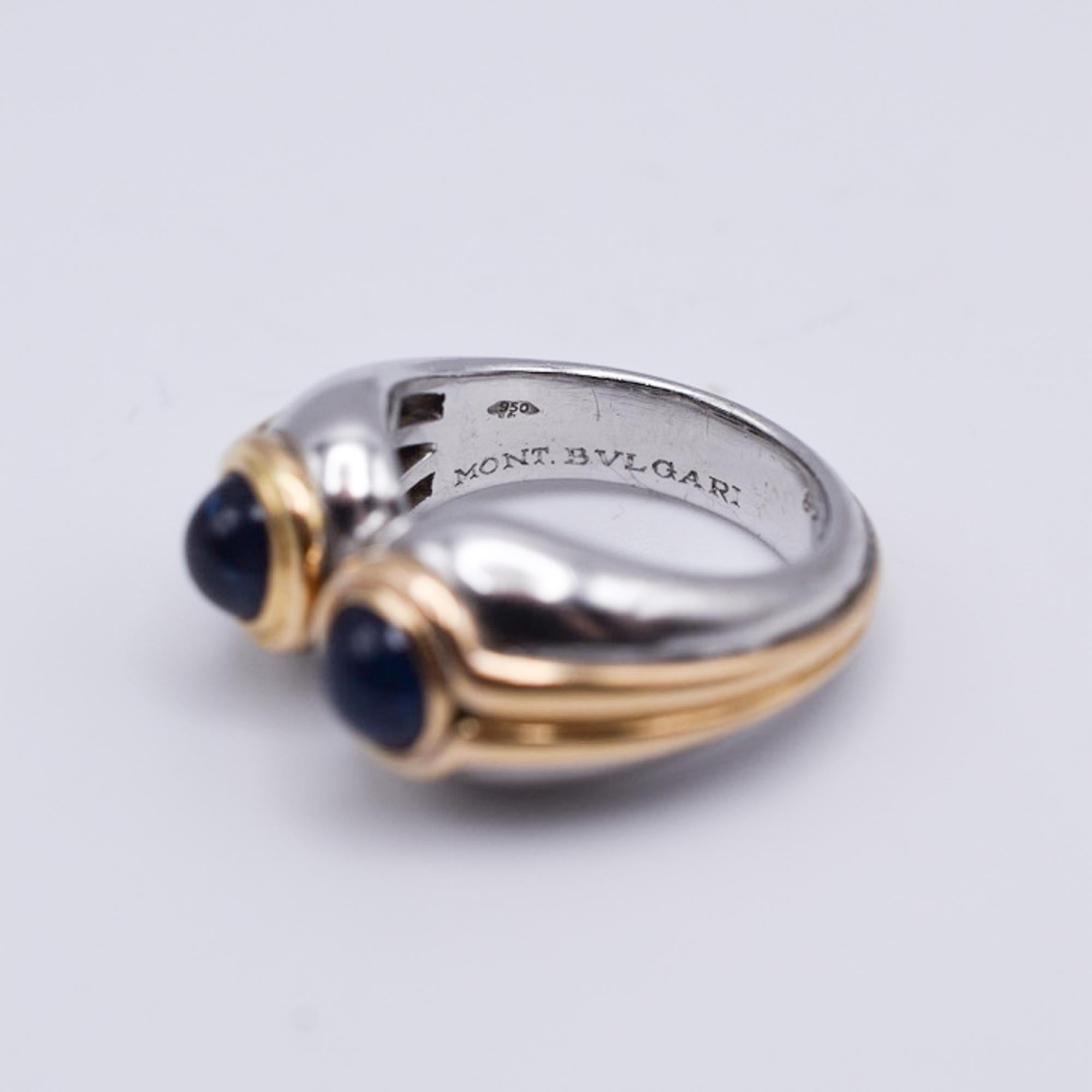 Women's or Men's Bulgari Sapphire, Gold and Platinum Ring  For Sale