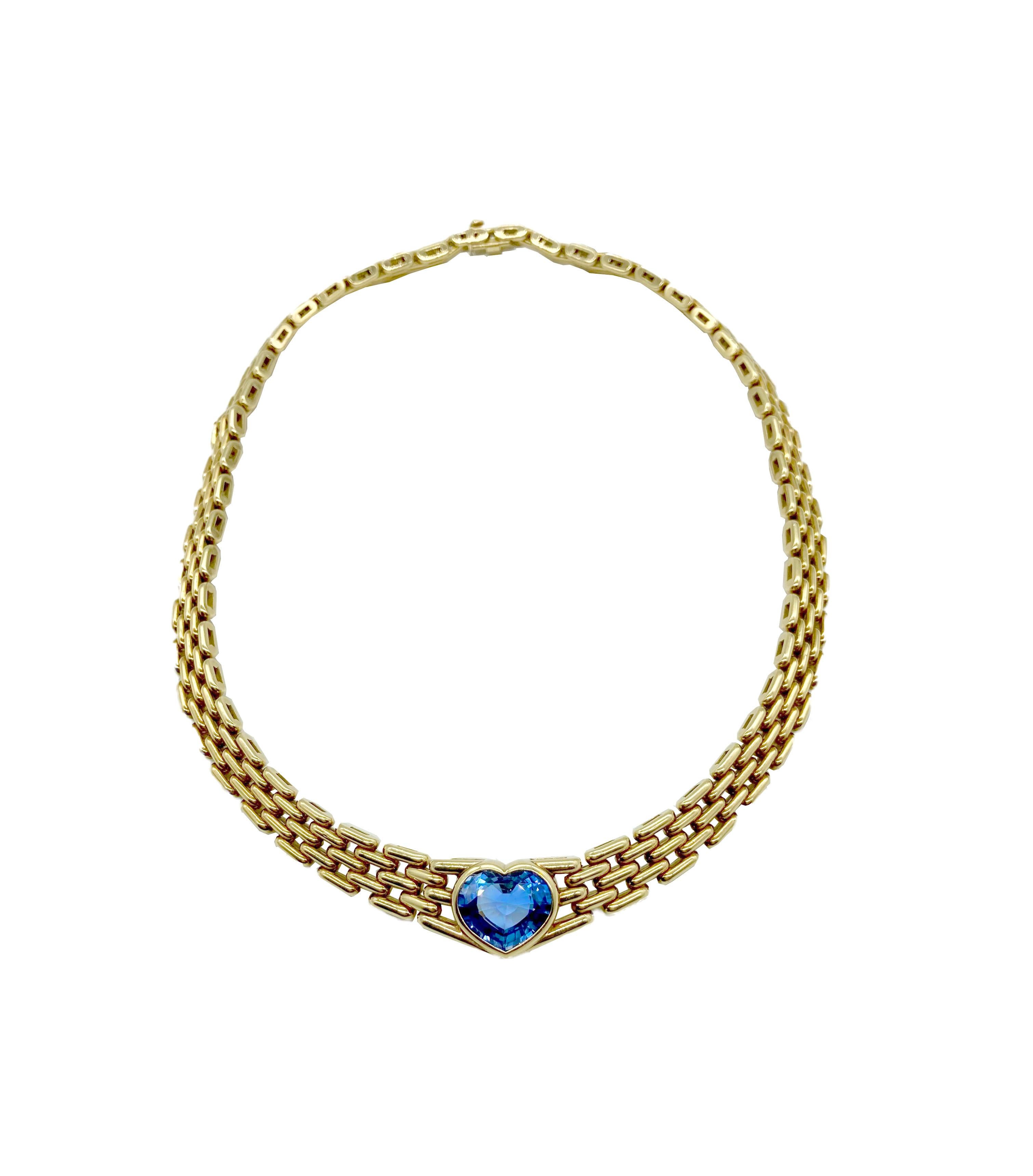 Halskette aus Gelbgold mit Saphir-Herz im Zustand „Hervorragend“ in New York, NY
