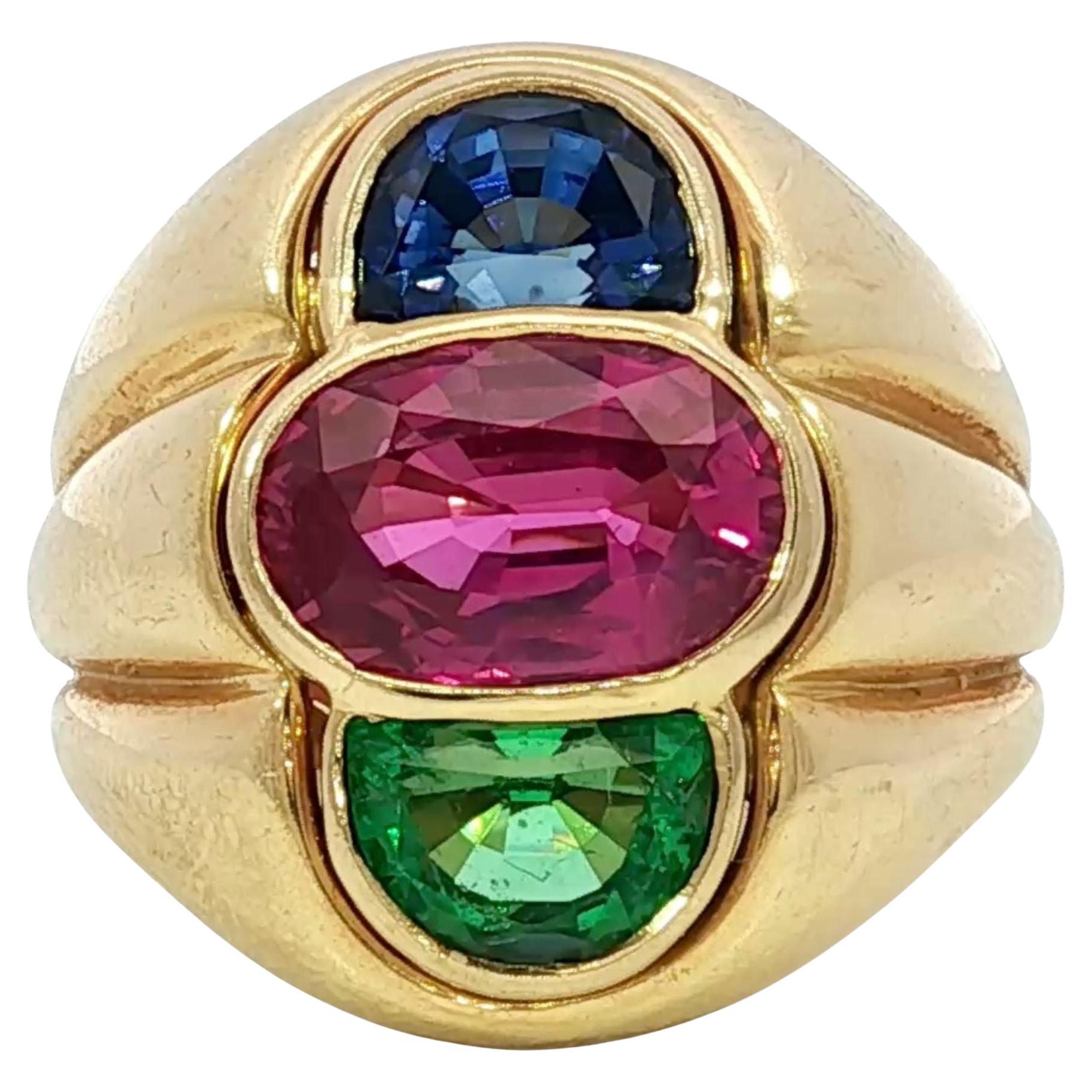 Bulgari Sapphire Ring 18K Pink and Blue Sapphire 
Emerald Yellow Gold ~5.98ctw en venta