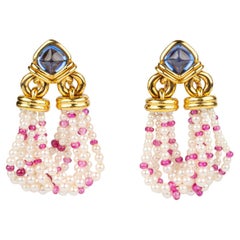Bulgari Sapphires and Pearl Ear Pendants