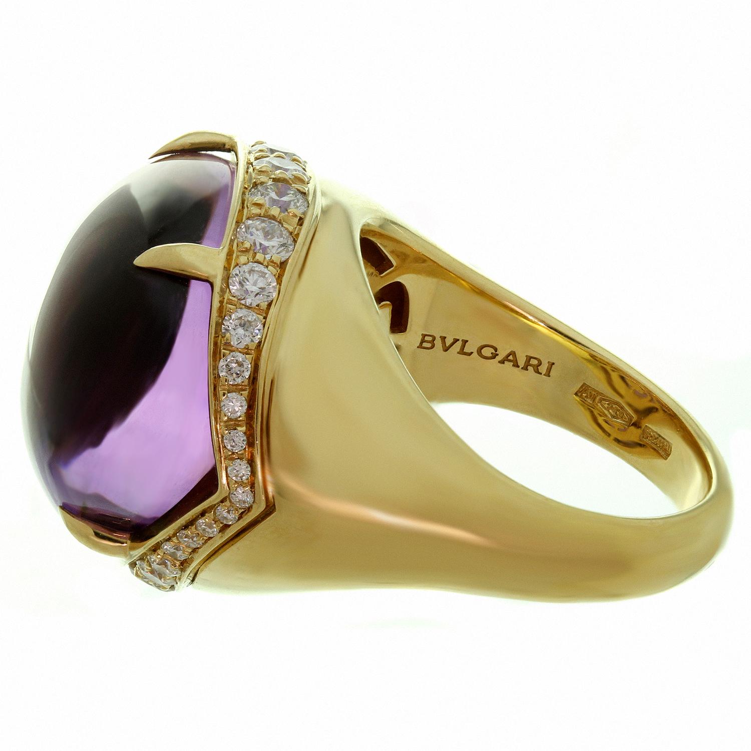 Cabochon Bulgari Sassi Large Amethyst Diamond Yellow Gold Ring