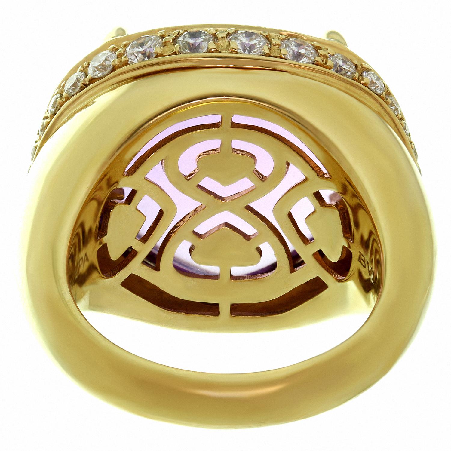 Bulgari Sassi Large Amethyst Diamond Yellow Gold Ring In Excellent Condition In New York, NY