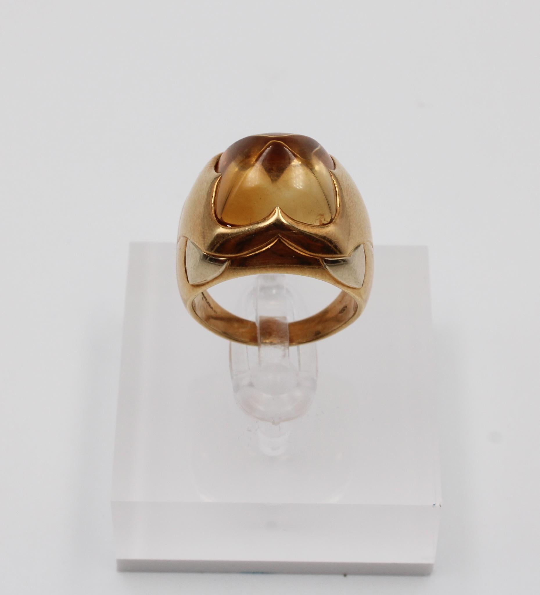 Bulgari Skulpturaler Ring aus Gelbgold mit Cabochon aus Citrin in der Mitte im Angebot 7