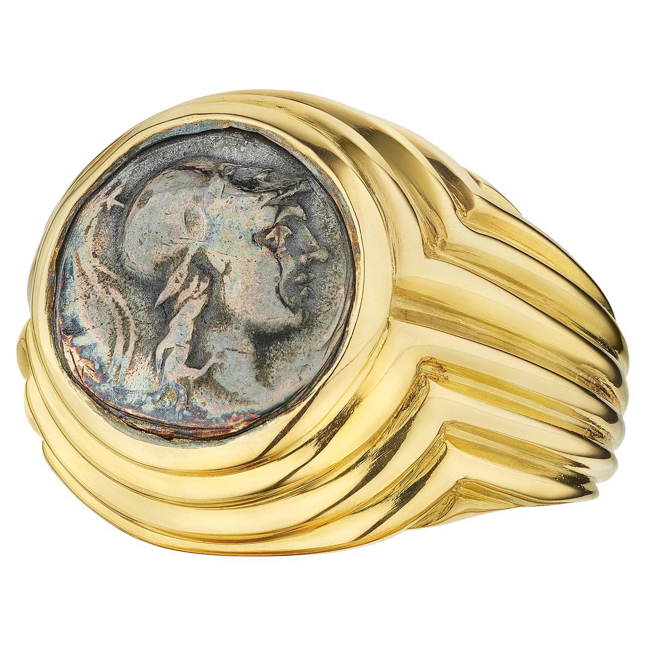 Bulgari Second Century Greek Coin Vintage Gold Dome Ring